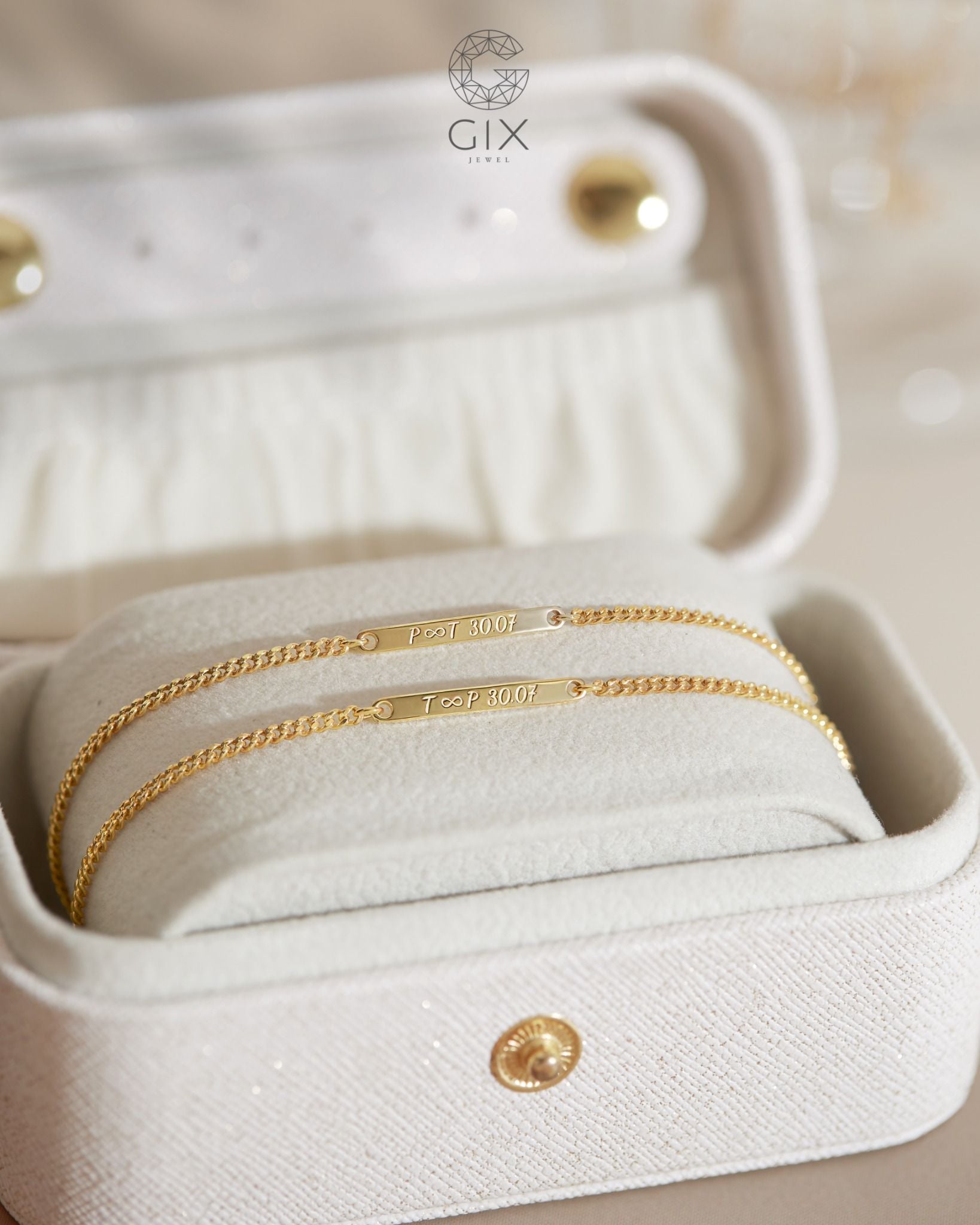  Vòng tay đôi nam nữ vàng & bạc đẹp khoen lật unisex kiểu mới khắc tên Gix Jewel 