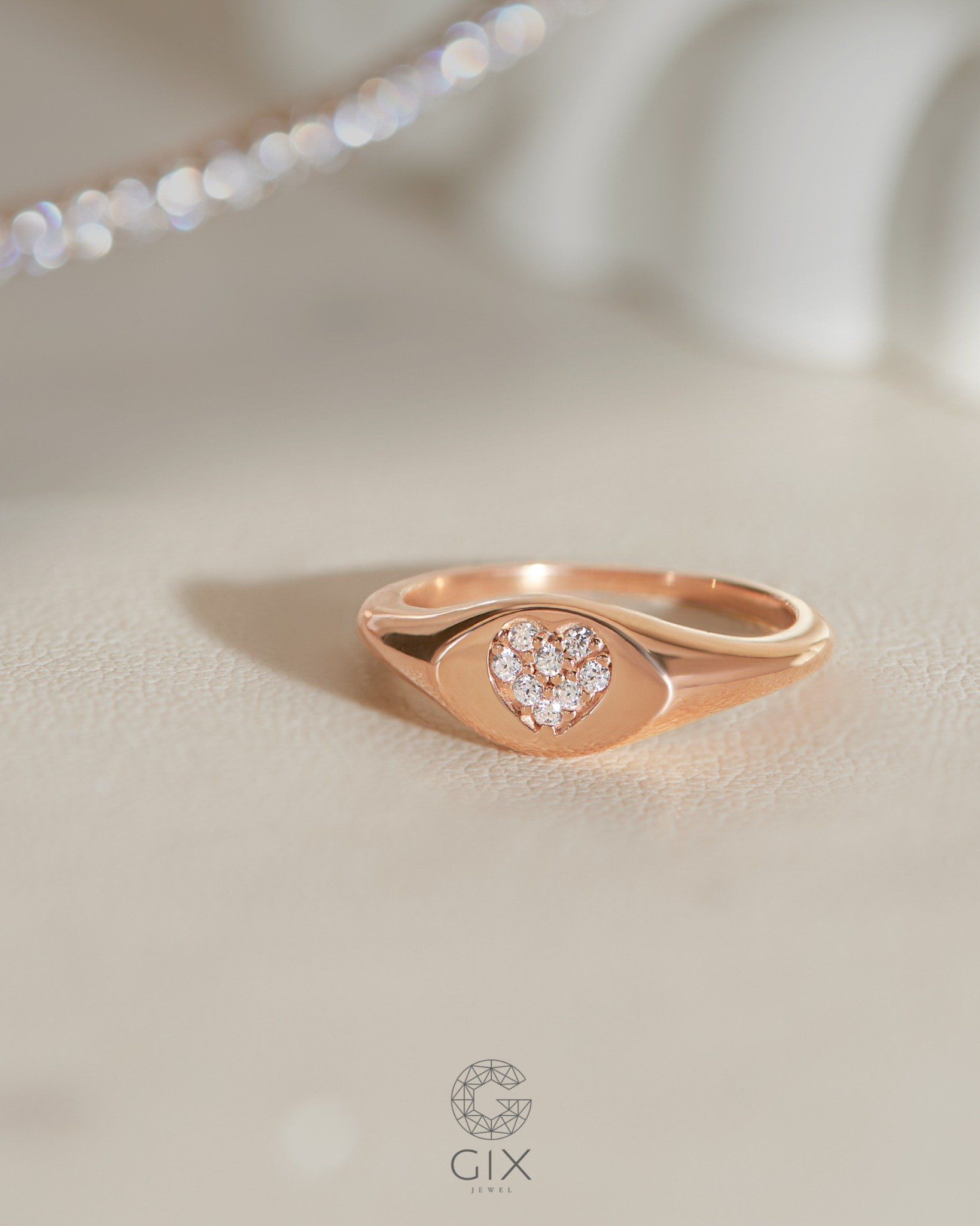  Nhẫn signet ring nữ vàng 18k & bạc đẹp hình trái tim đính đá | Gix 