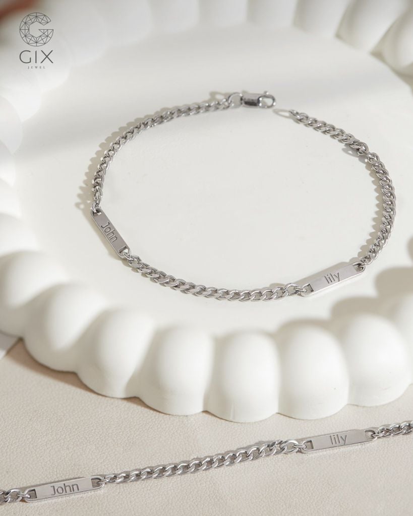  Vòng tay đôi bạc & vàng đẹp sợi khoen lật kiểu mới khắc tên nam nữ Gix Jewel 