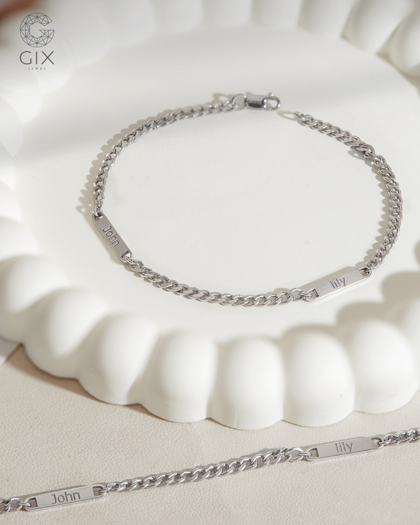 Vòng tay đôi bạc & vàng đẹp sợi khoen lật kiểu mới khắc tên nam nữ Gix Jewel 
