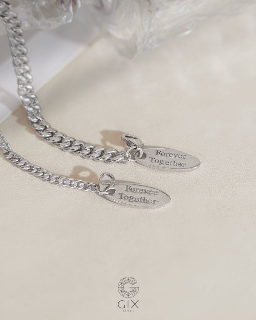  Lắc tay đôi nam nữ bạc đẹp & vàng 18k sợi khoen lật unisex kiểu mới khắc tên Gix Jewel 