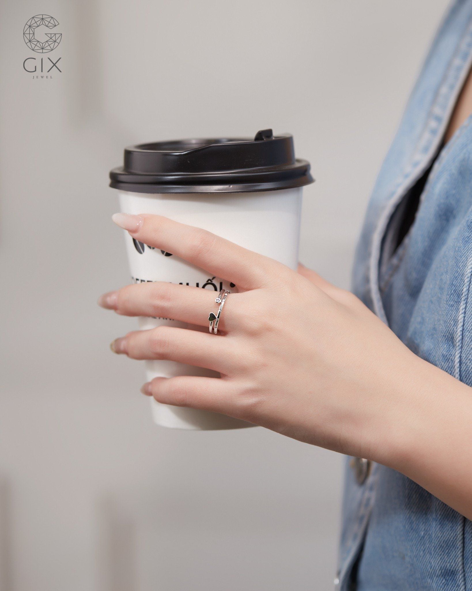  Nhẫn kiểu nữ trái tim ghép set layer đính kim cương | Gix Jewel 