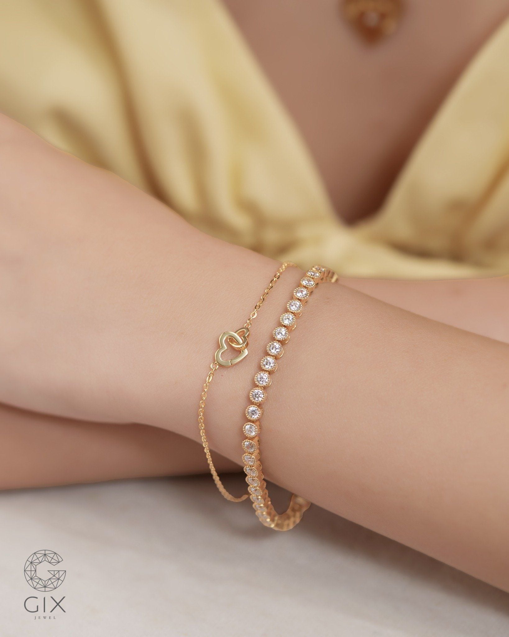  Lắc tay tennis vàng 18k bạc 925 đẹp nam nữ Gix Jewel mạ vàng đính đá cao cấp 