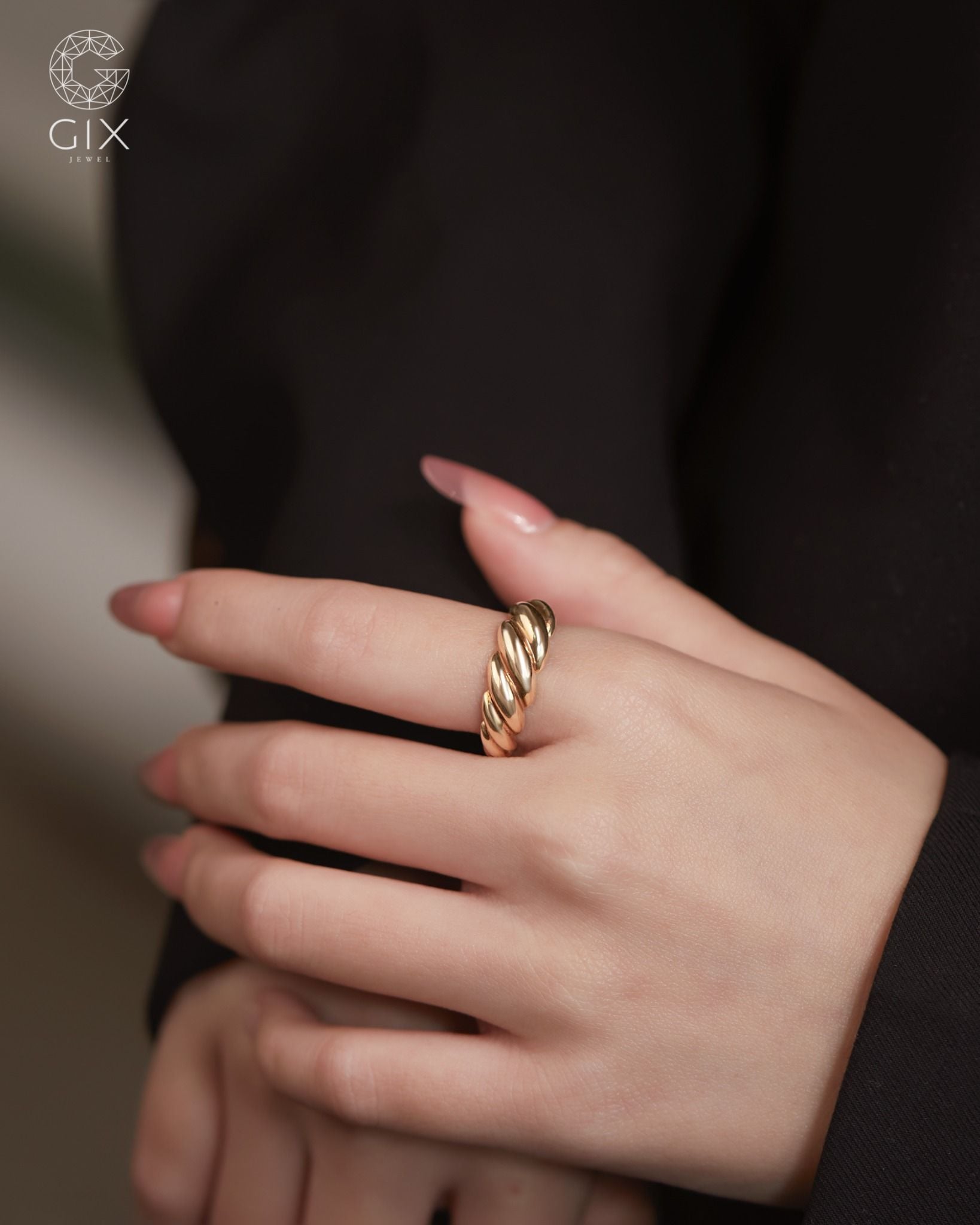  Nhẫn vàng 18k & bạc nữ kiểu đẹp bản to Croissant đeo sang trọng Gixjewelry 