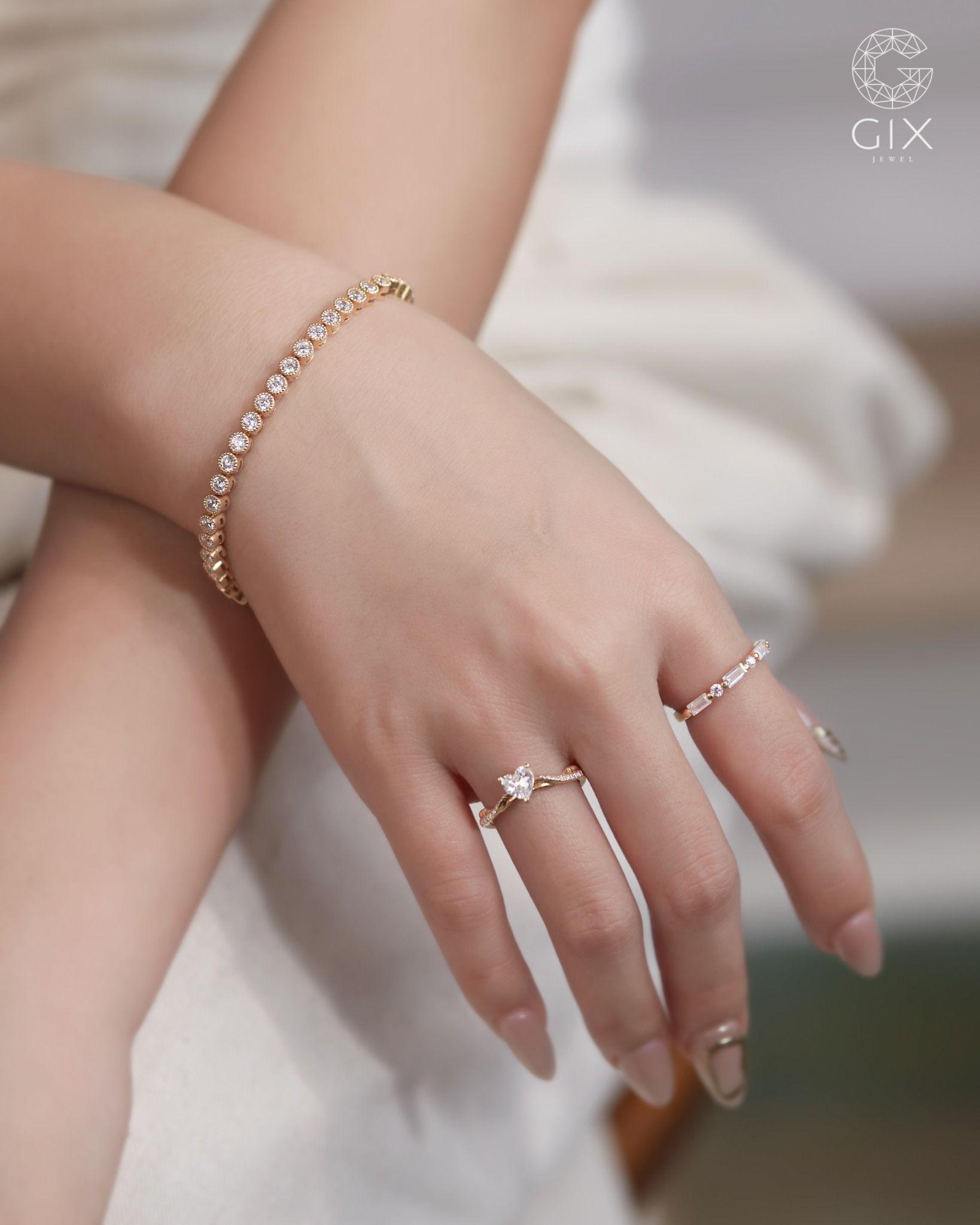  Lắc tay tennis vàng 18k bạc 925 đẹp nam nữ Gix Jewel mạ vàng đính đá cao cấp 