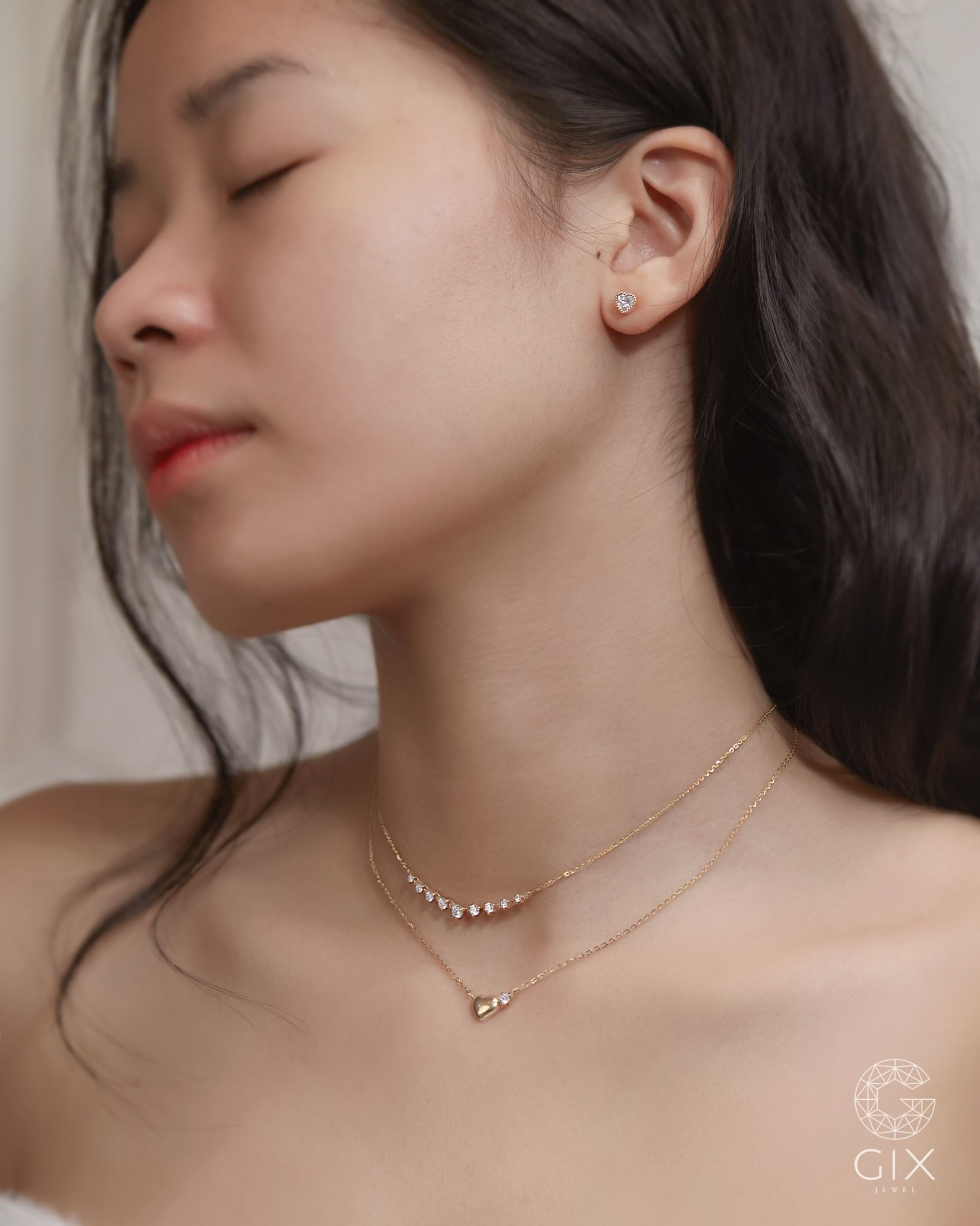  Dây chuyền vàng sợi mảnh 18k chữ cong vuông đính kim cương kiểu mới Gix Jewel 