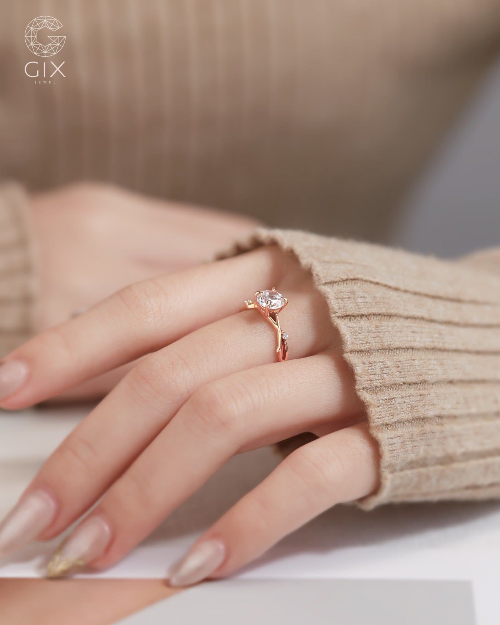  [CÓ SẴN] Nhẫn cầu hôn Ivy Bloom vàng hồng 14k - ni 10 