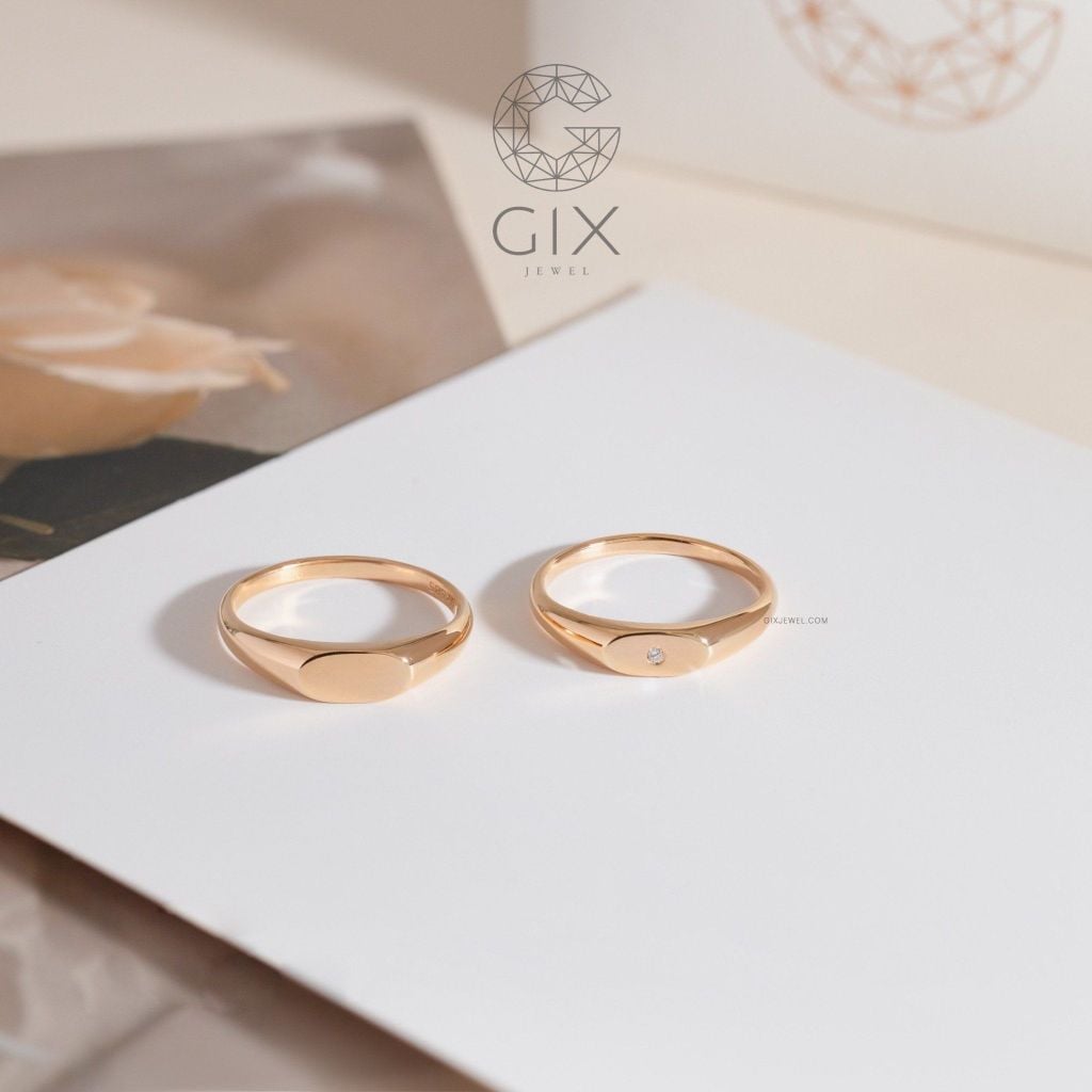  Nhẫn Cưới Vàng 18k Đôi Signet Ring Đẹp Gix Jewel - GCR25050129 