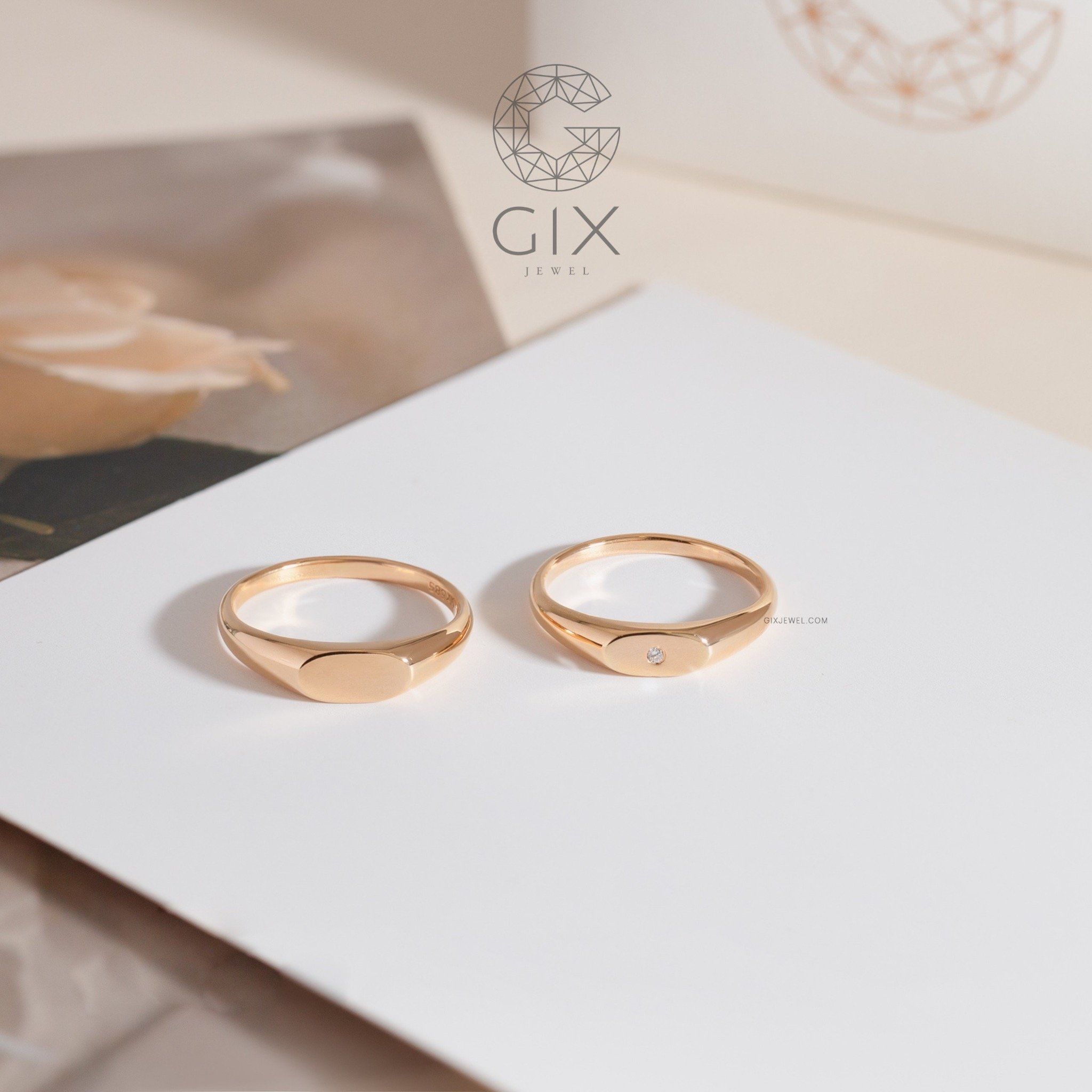  Nhẫn Cưới Vàng 18k Đôi Signet Ring Đẹp Gix Jewel - GCR25050129 