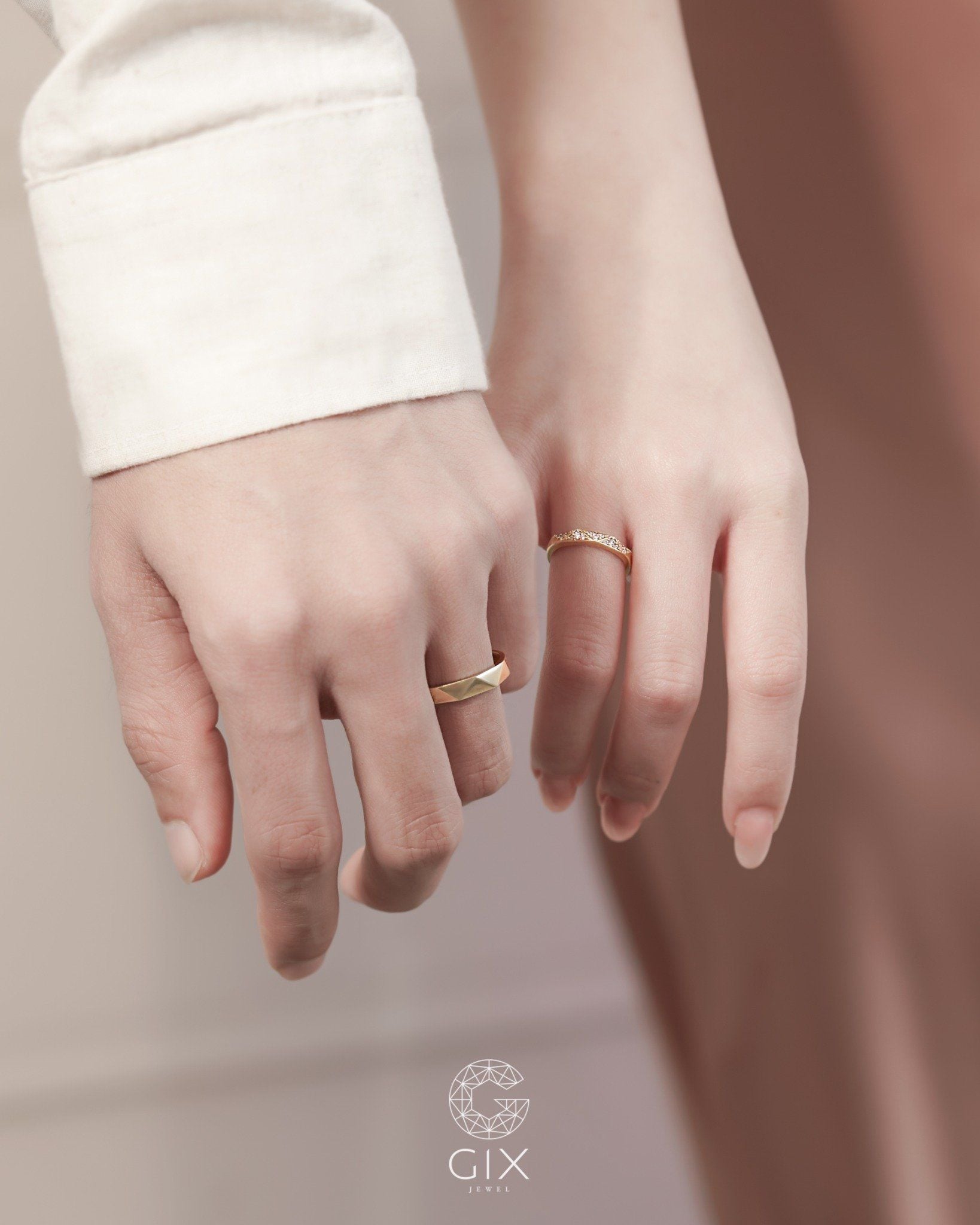  Nhẫn cưới vàng tây 18k thiết kế riêng mới nhất full kim cương tấm Gix Jewel 