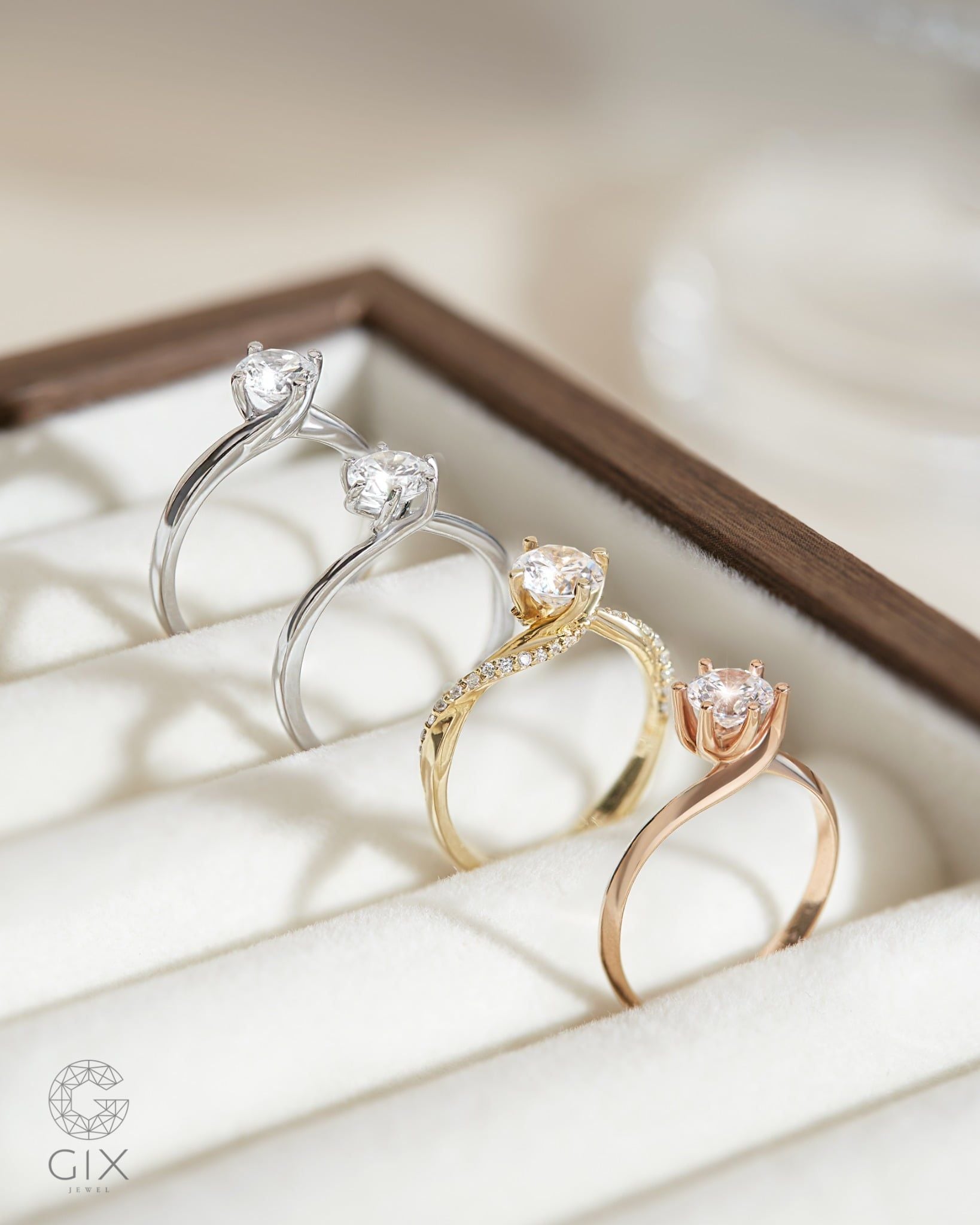  Nhẫn cầu hôn vàng tây 18k đính kim cương - Trellis Diamond  | Gix Jewel 