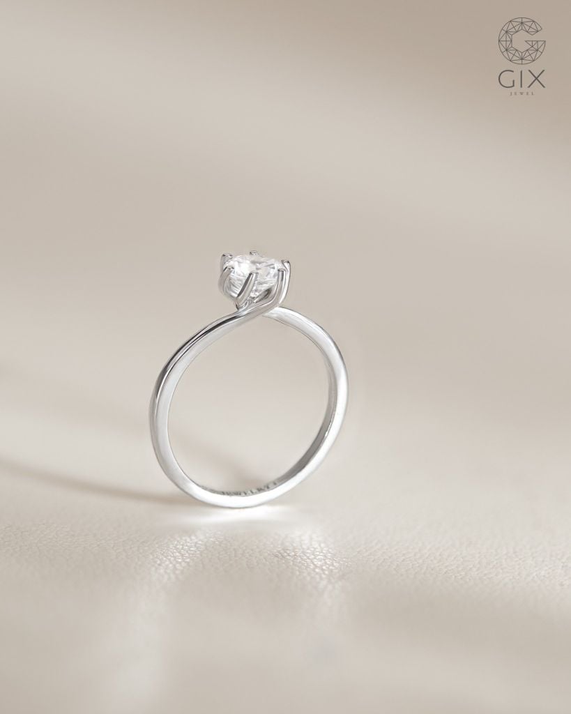  Nhẫn cầu hôn đơn giản vàng trắng 10k đính kim cương - Sweet Fern | Gixjewel 