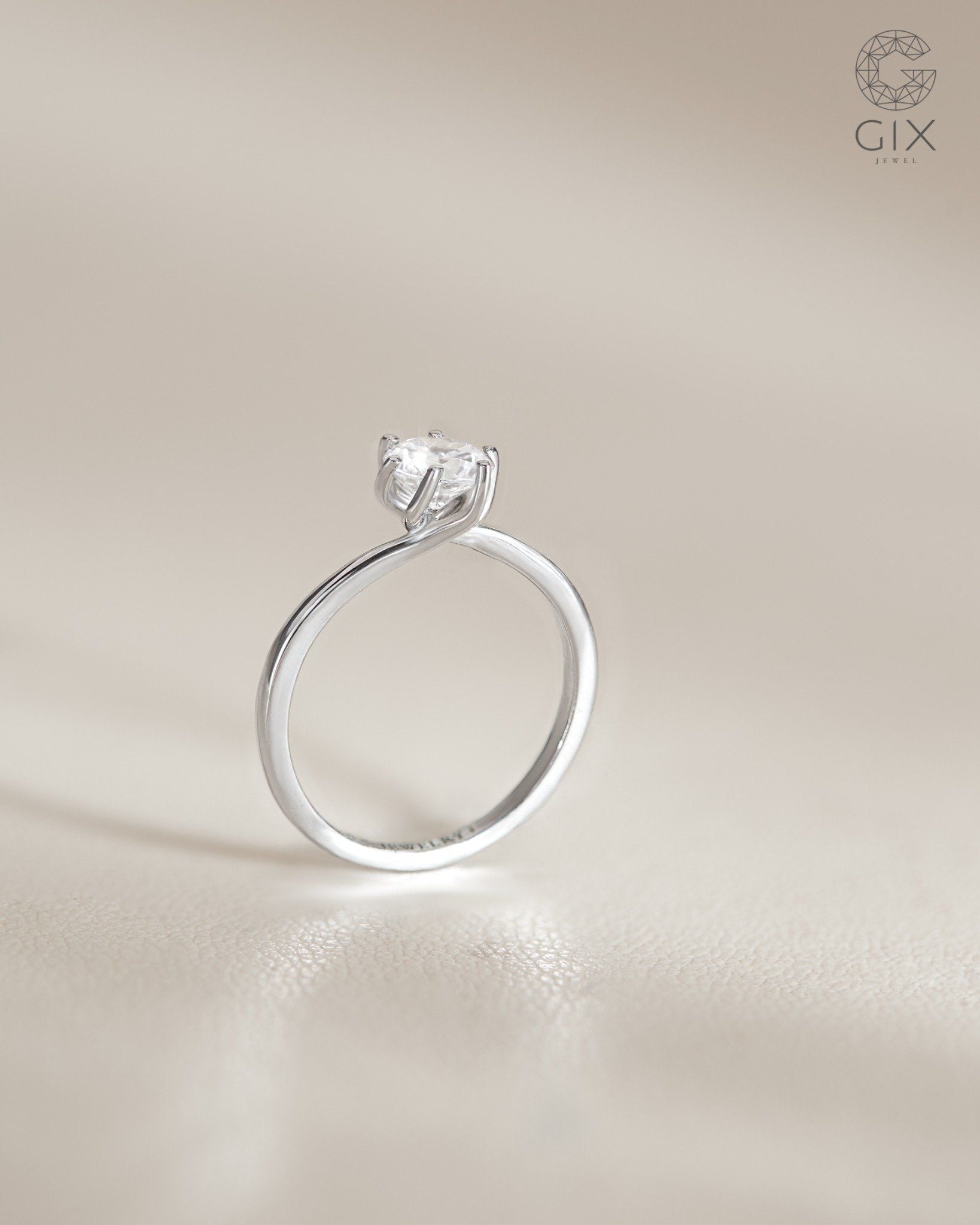  Nhẫn cầu hôn đơn giản vàng trắng 10k đính kim cương - Sweet Fern | Gixjewel 