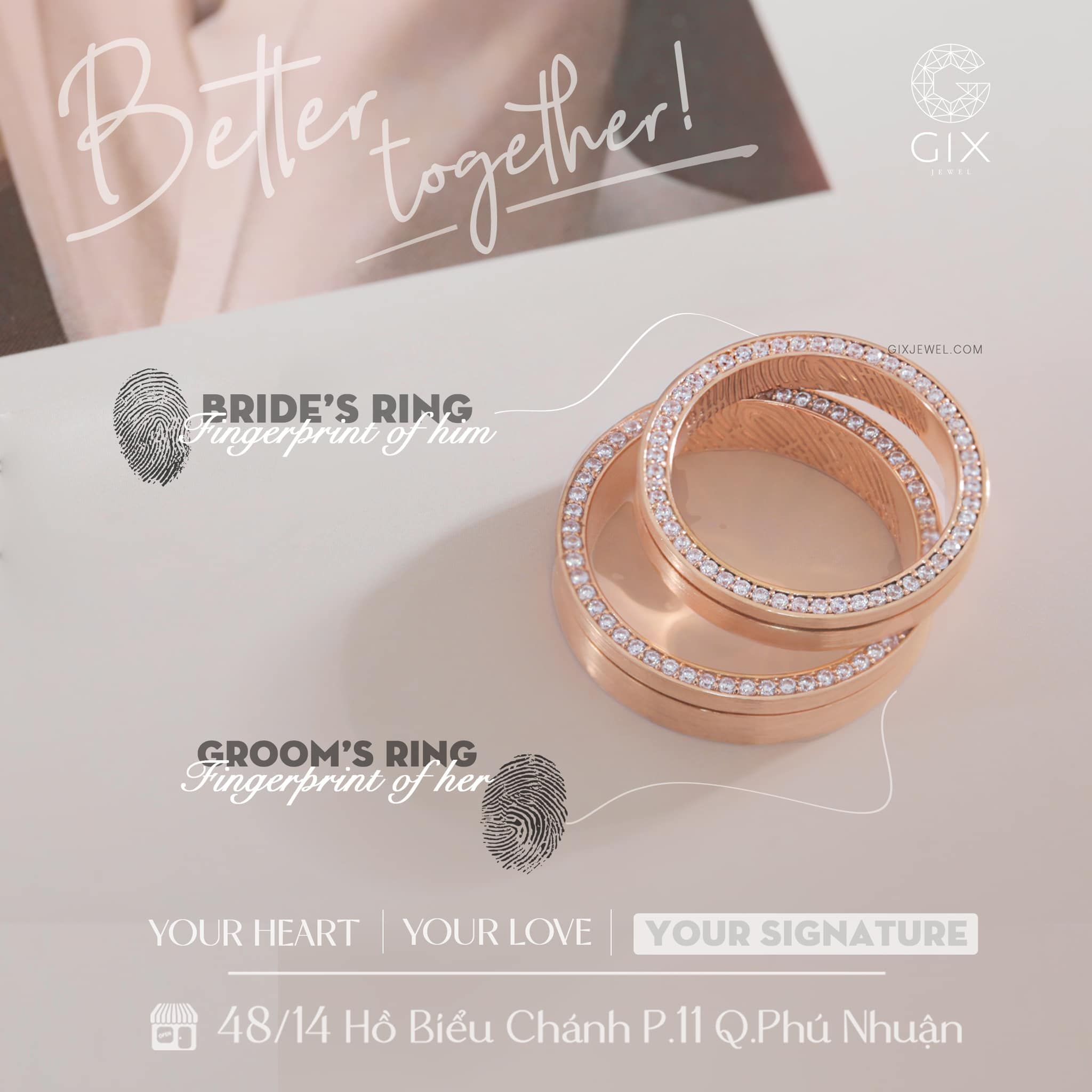  Nhẫn Cưới Vàng 10K Đính Kim Cương In Vân Tay Gix - GCR25050049 