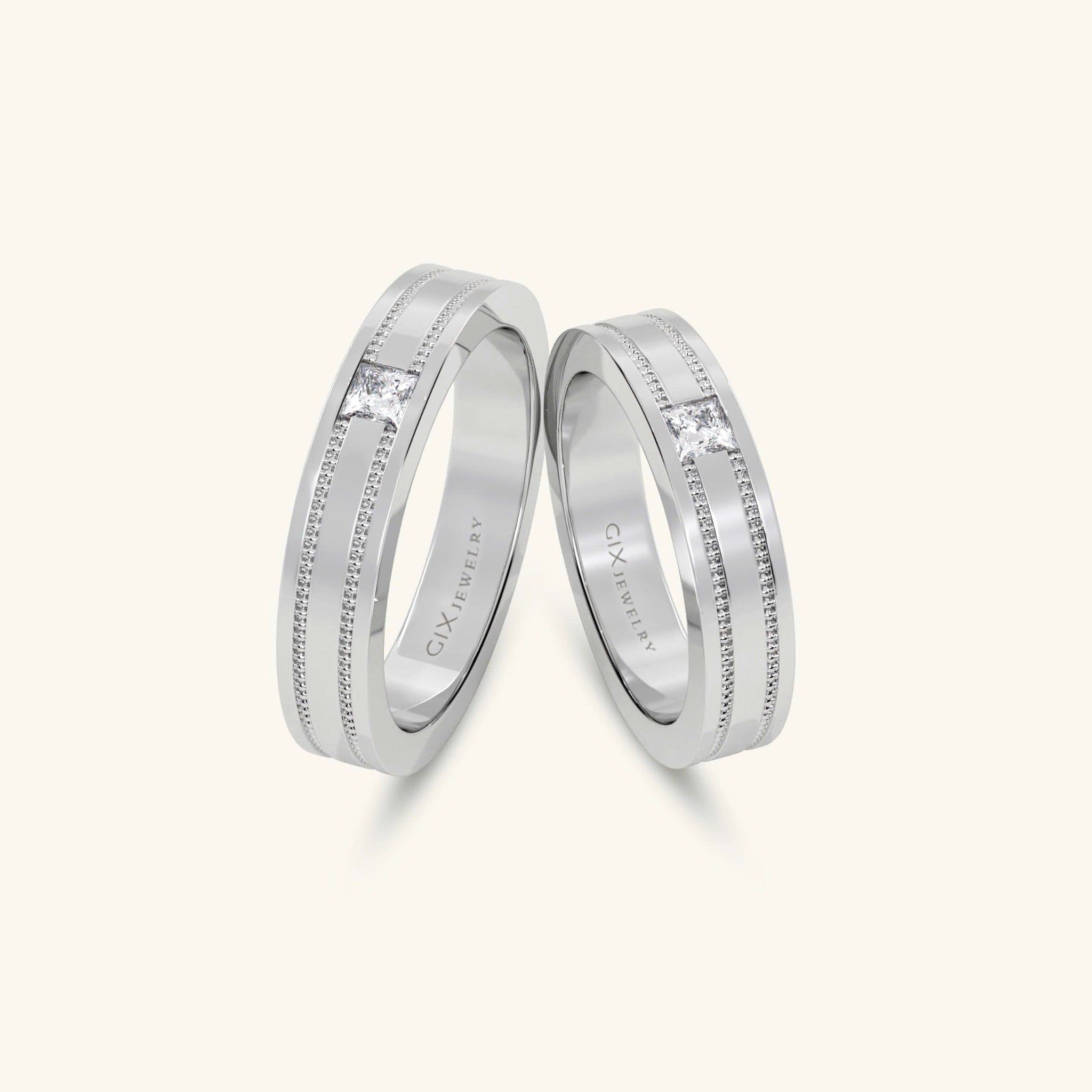  Nhẫn cưới vàng 18k thiết kế đính đá baguette - GCR25050220 | Gix Jewel 