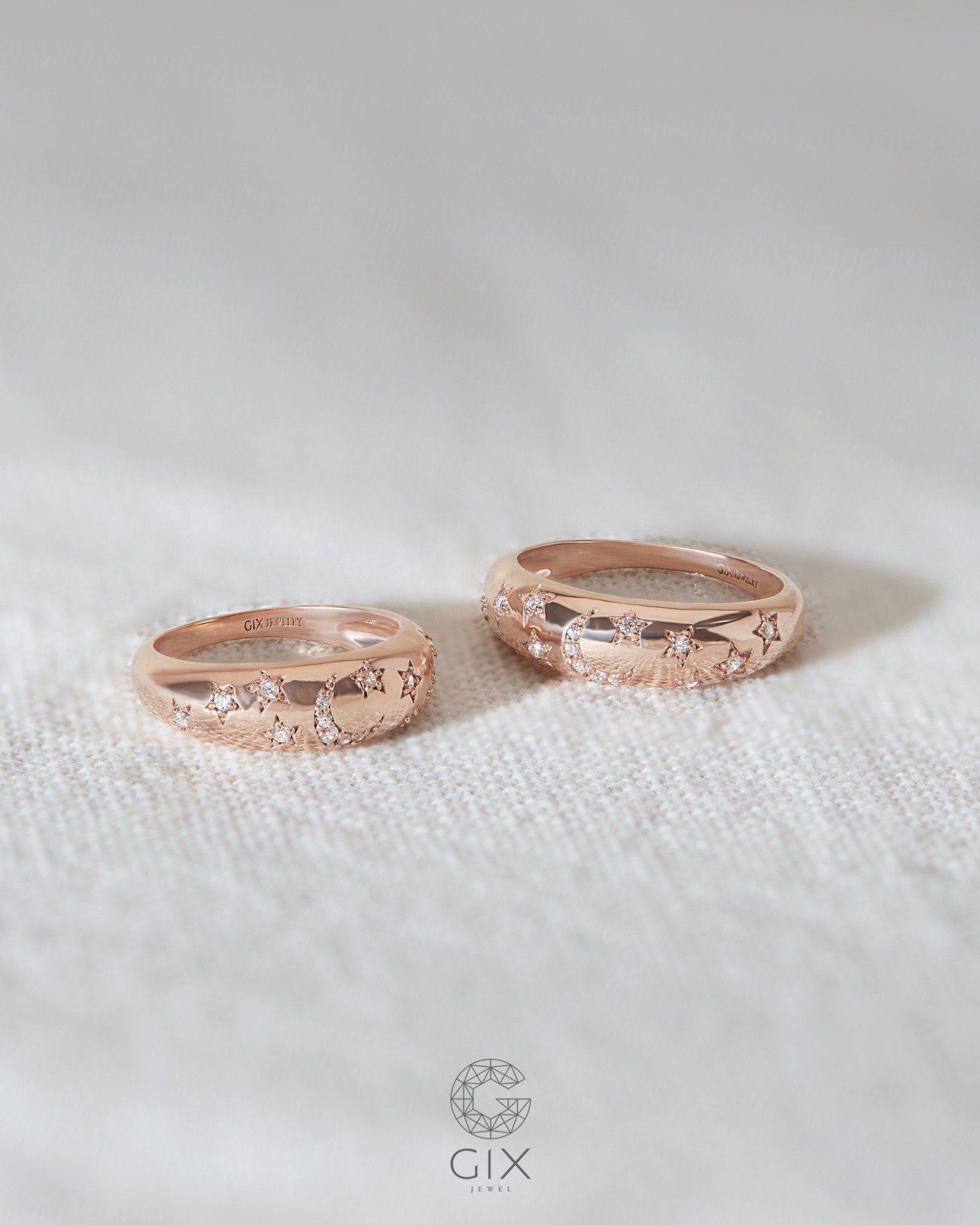  Nhẫn đôi universe 18k & bạc mạ vàng đính đá - GCR25050152 | Gix Jewel 