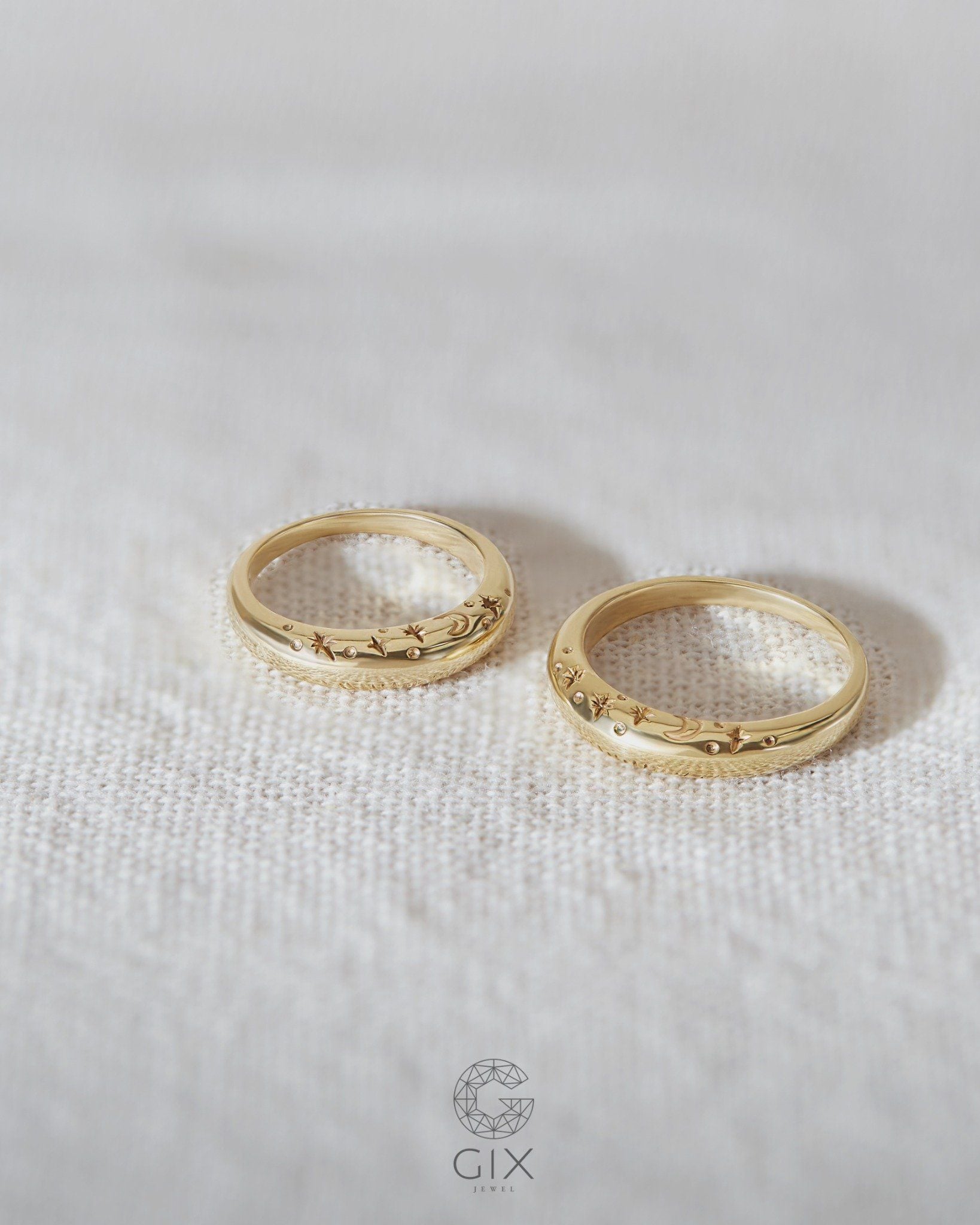  Nhẫn cưới bản mo vàng tây & bạc đẹp khắc sao trăng - GCR25050154 | Gix Jewel 