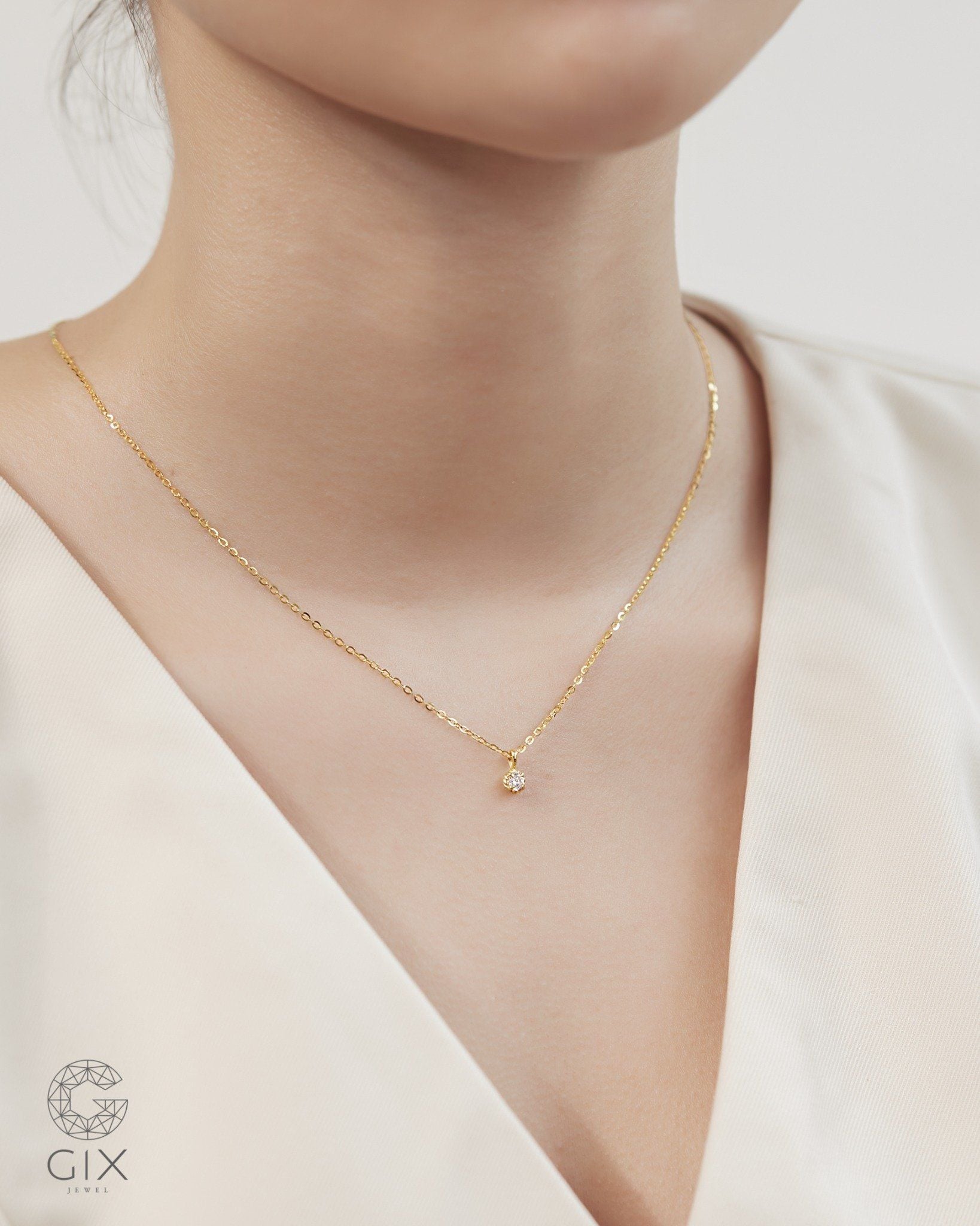  Dây chuyền kim cương tấm vàng tây sợi mảnh đẹp - Crystal Breeze | Gixjewel 