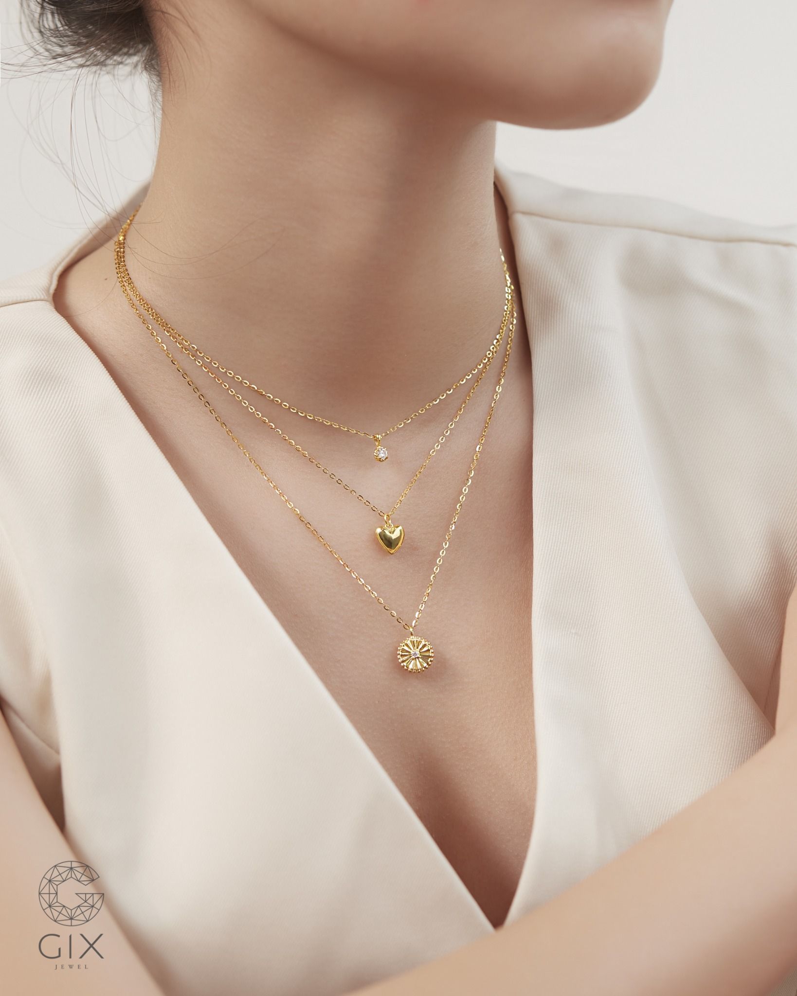  Dây chuyền kim cương tấm vàng tây sợi mảnh đẹp - Crystal Breeze | Gixjewel 