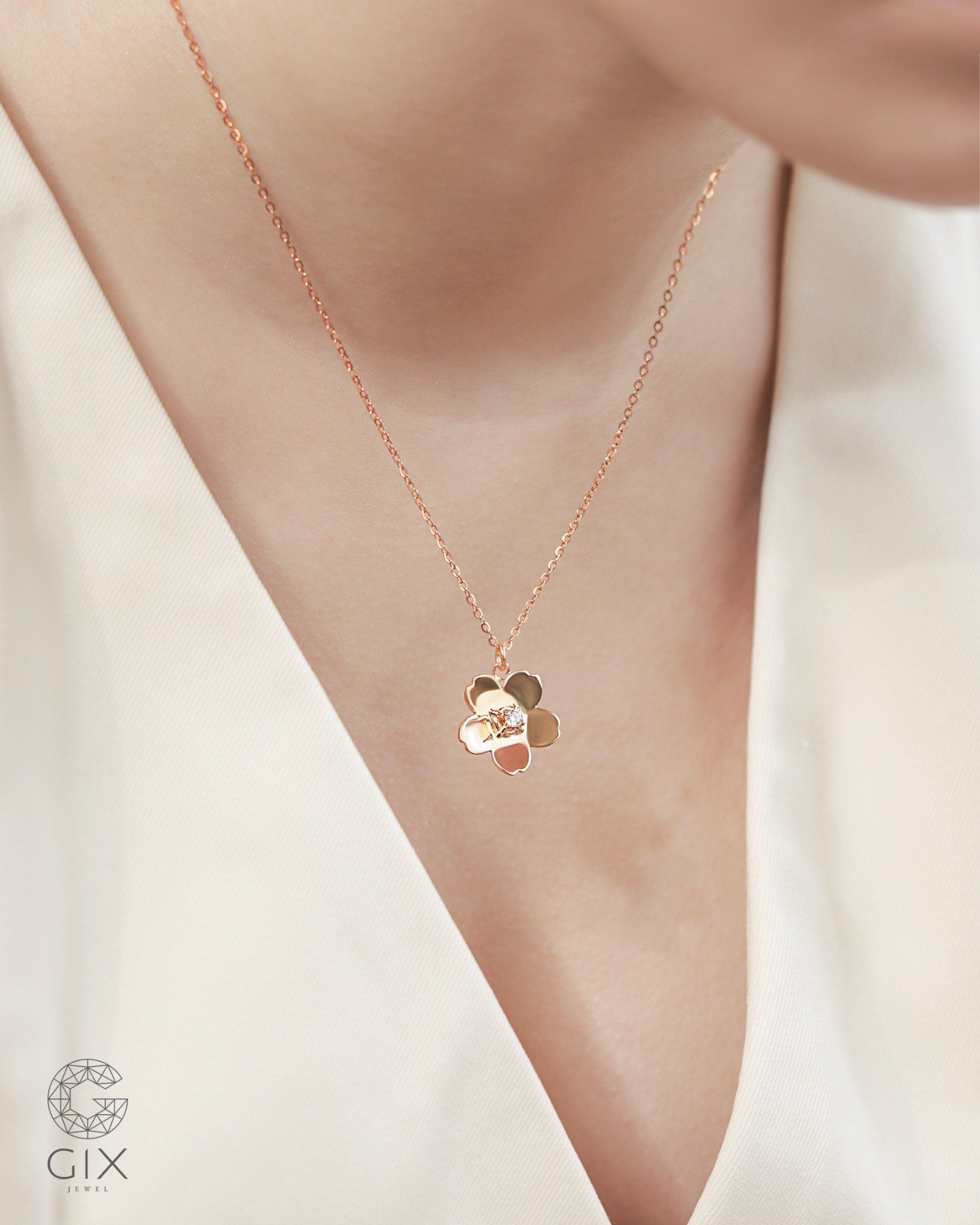  Dây chuyền bông hoa vàng hồng sợi mảnh đẹp đính đá - Secret Petal | Gixjewel 