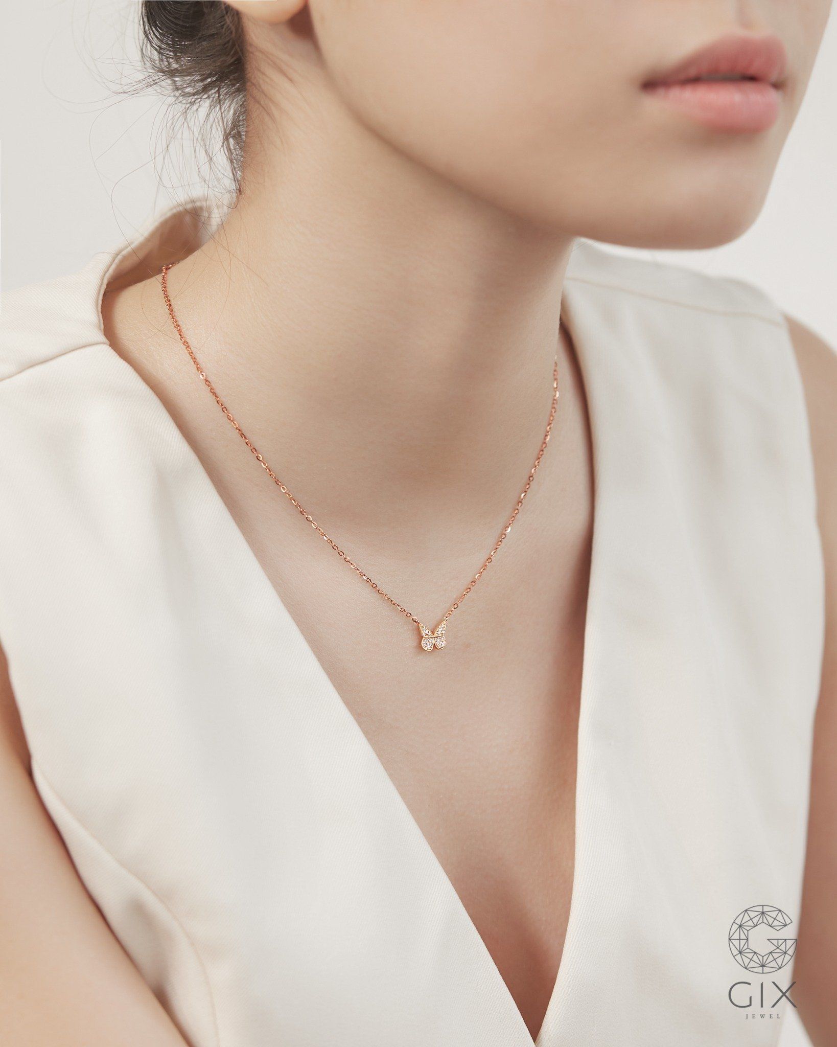  Dây chuyền vàng hồng 18k hình bướm đính kim cương - Butterfly Lace | Gixjewel 