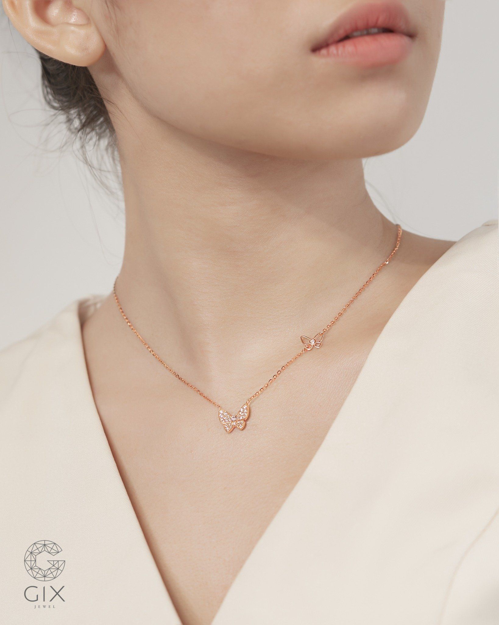  Dây chuyền bươm bướm vàng hồng 18k - Rosy Flutter | Gixjewel 