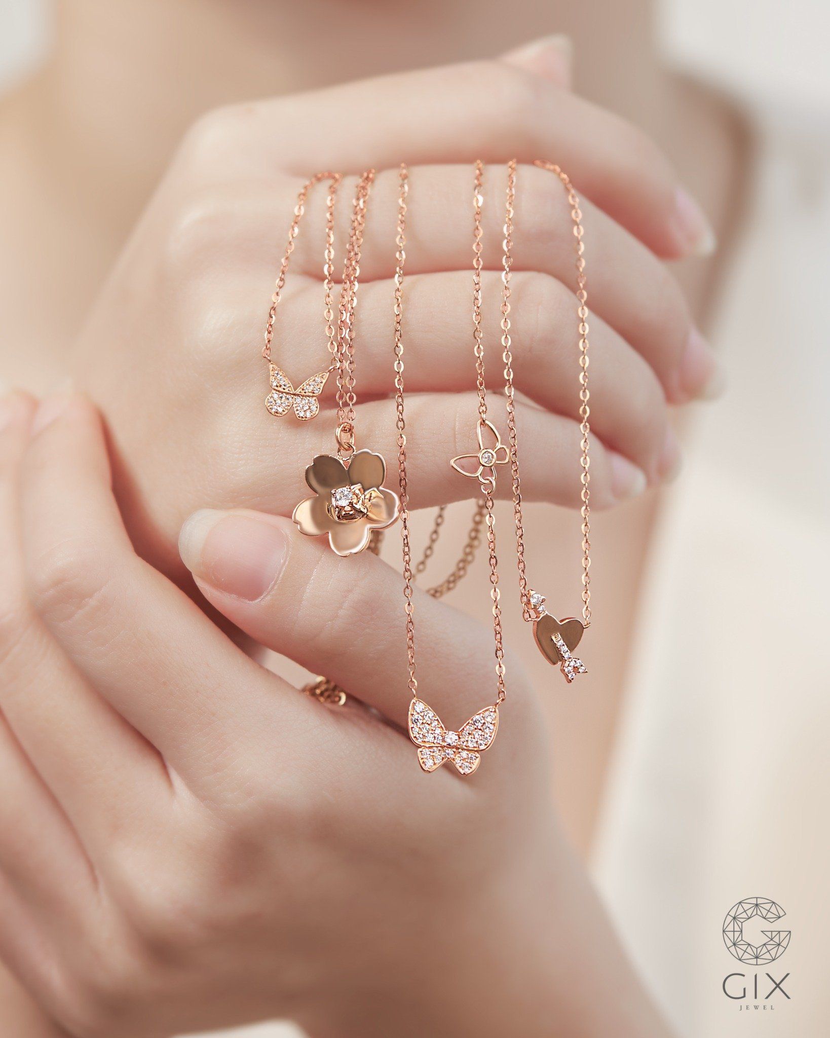  Dây chuyền vàng hồng 18k hình bướm đính kim cương - Butterfly Lace | Gixjewel 