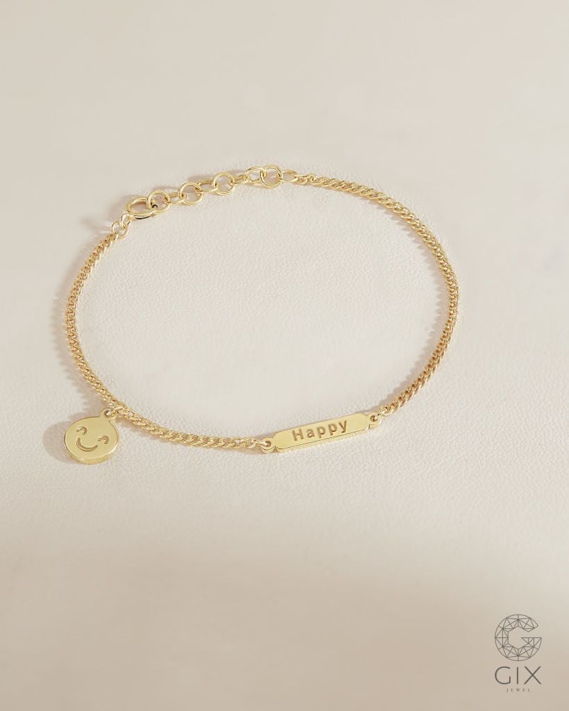  Lắc tay khắc tên sợi khoen lật gắn charm mặt cười | Gix Jewel 