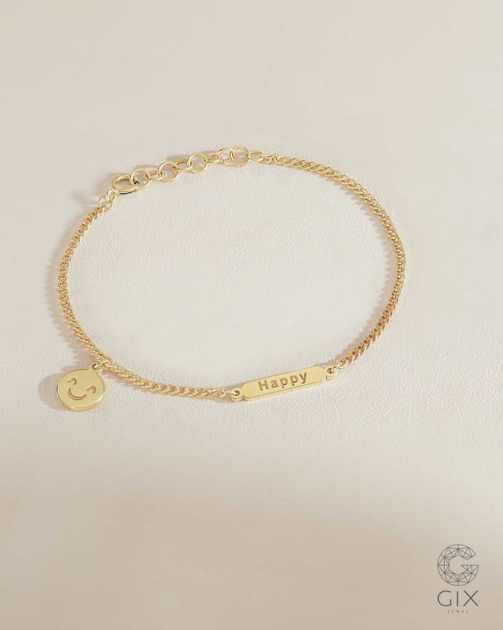  Lắc tay khắc tên sợi khoen lật gắn charm mặt cười | Gix Jewel 