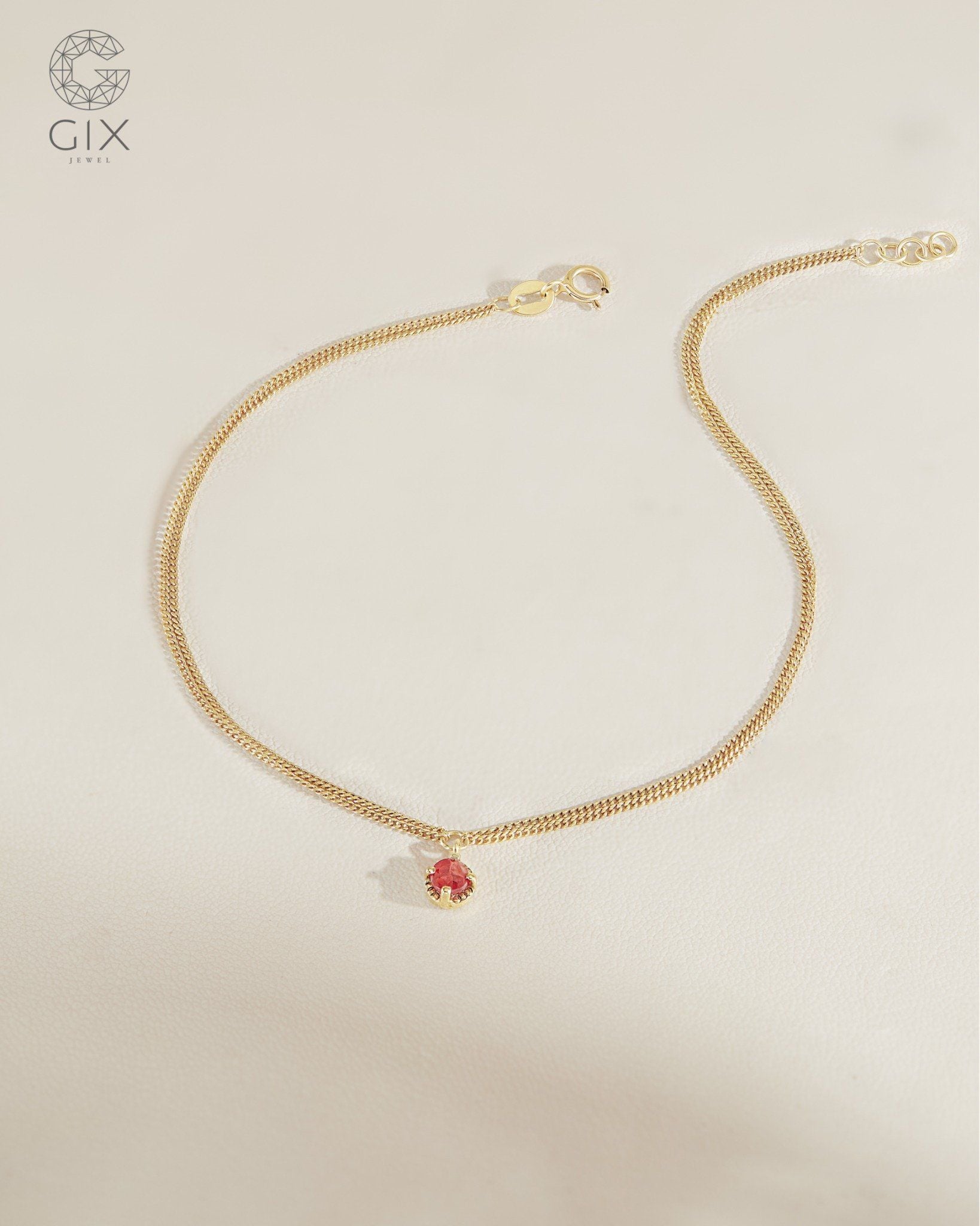  Lắc tay khoen lật vàng 18k bạc 925 gắn đá đỏ - Red Muse | Gix Jewel 