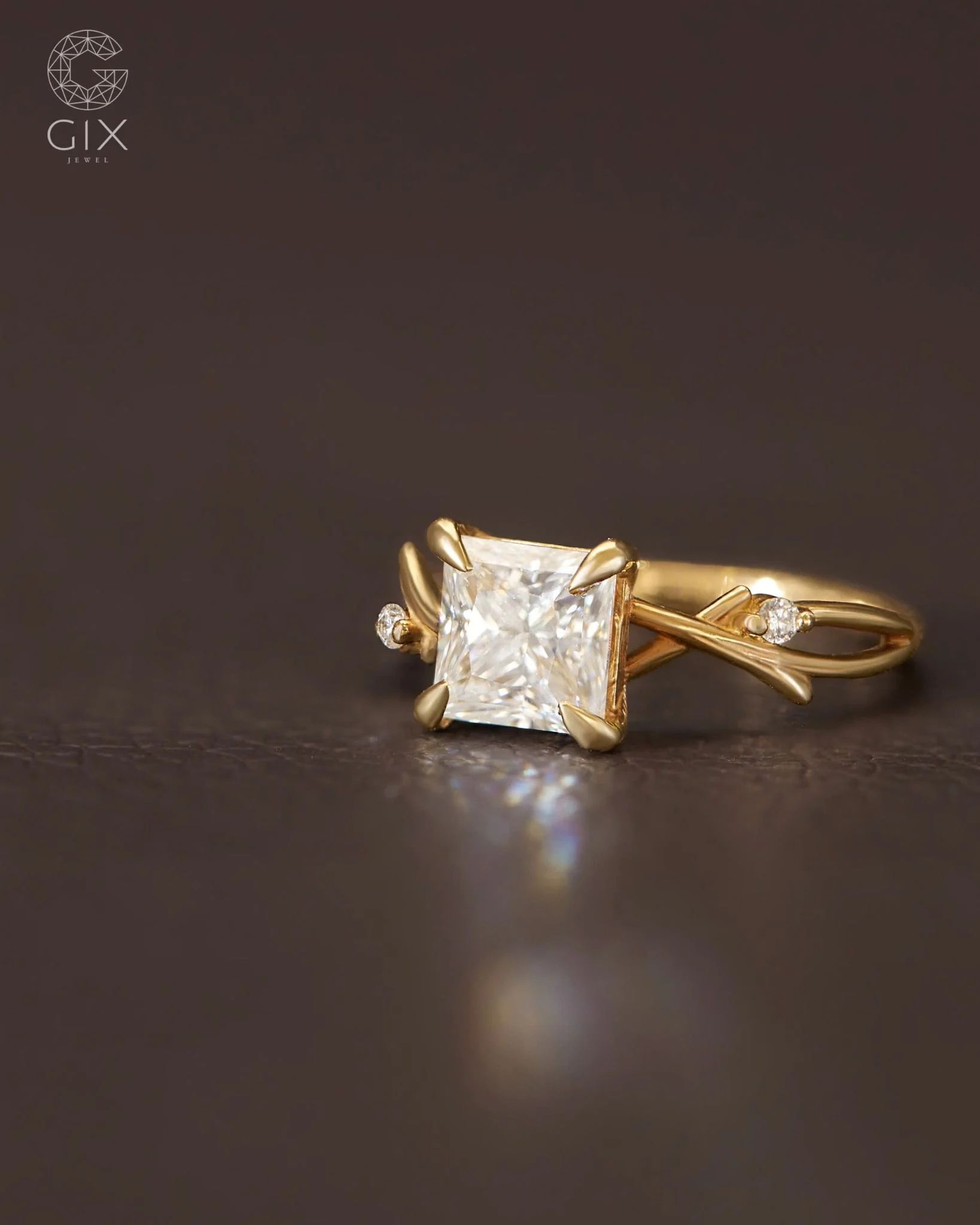  [CÓ SẴN] Nhẫn cầu hôn Neon Kiss vàng 18k đính moissanite - ni 9 