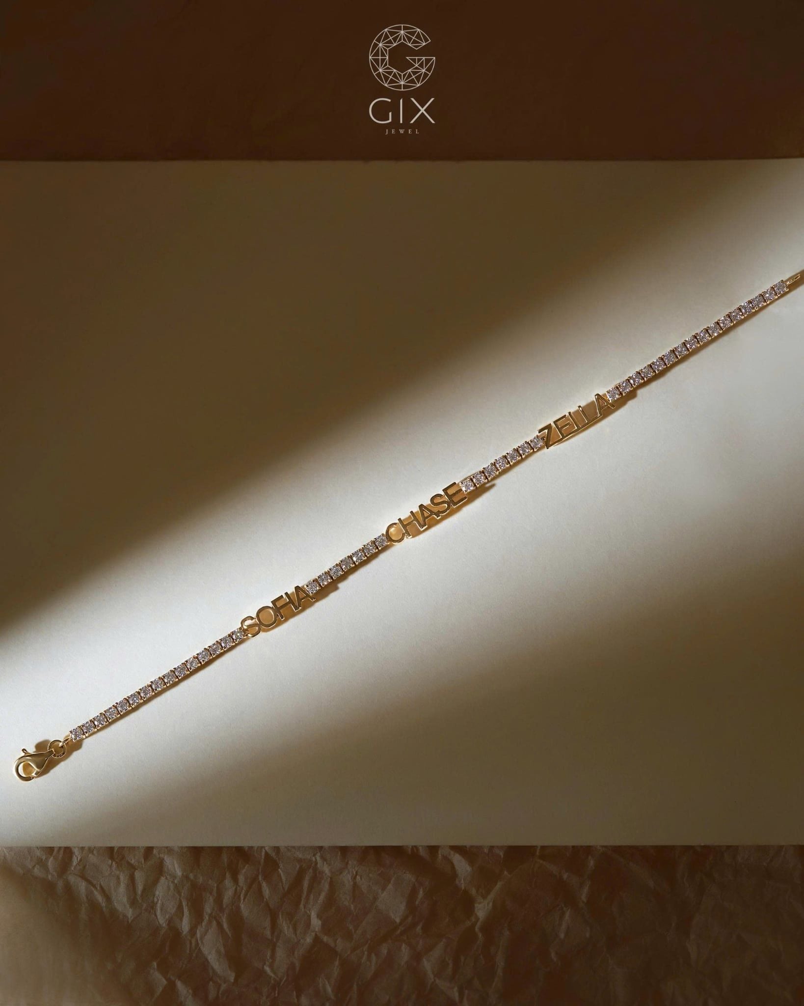  Lắc tay tennis kèm chữ cái đính đá tấm | Gix Jewel 