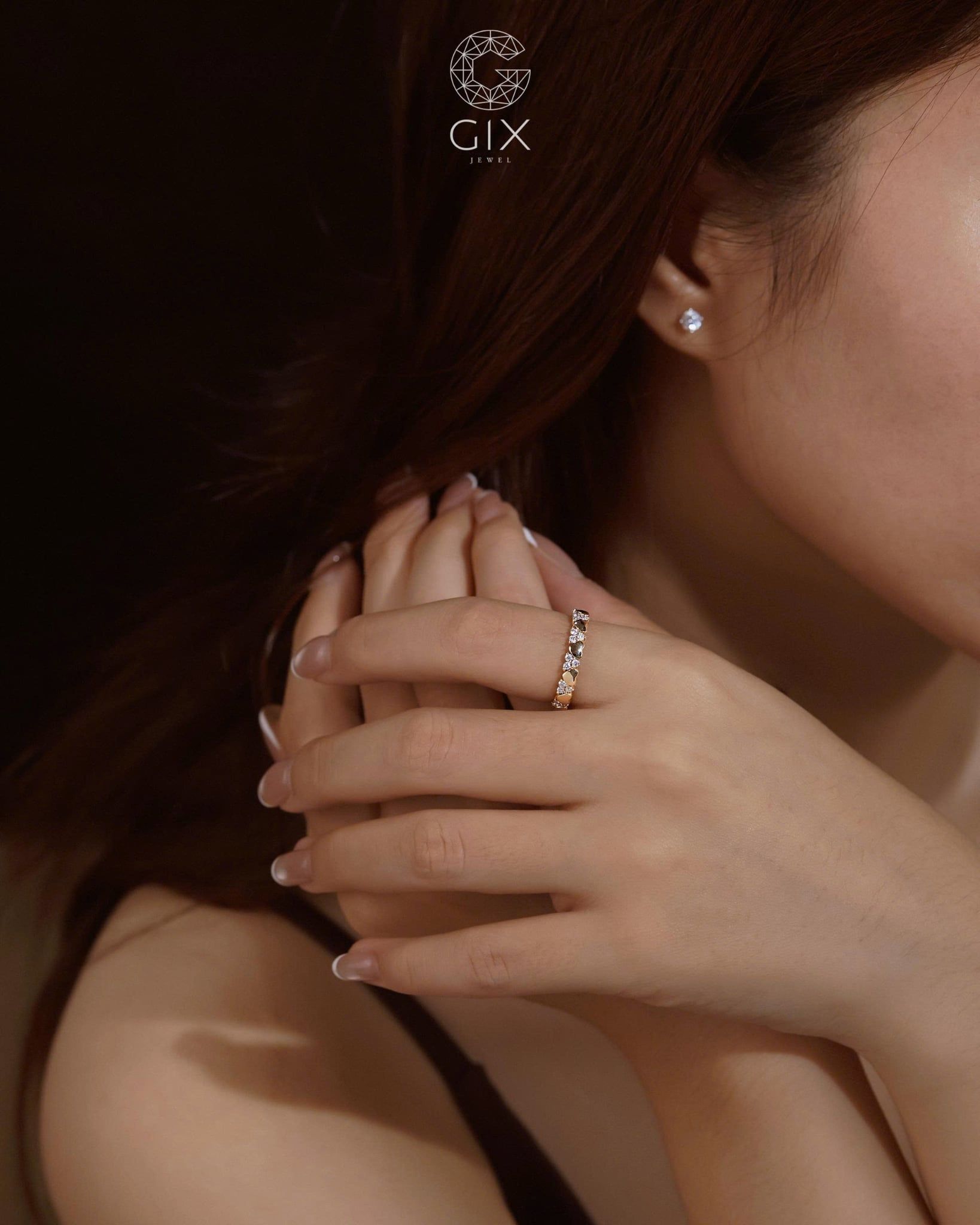  Nhẫn trái tim nguyên vòng đính đá cao cấp | Gix Jewel 