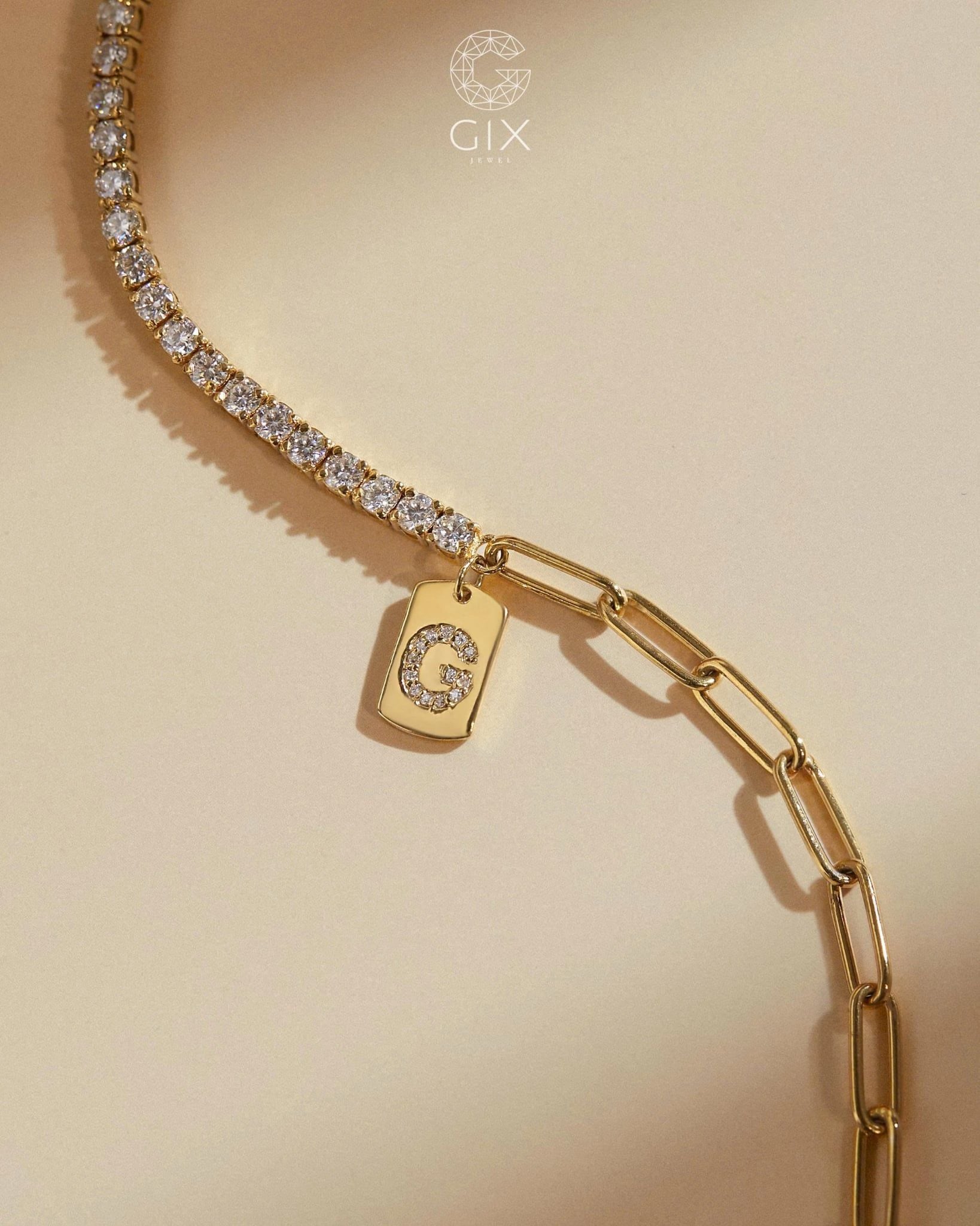  Lắc tay tennis vàng mix xích gắn tag khắc tên | Gix Jewel 