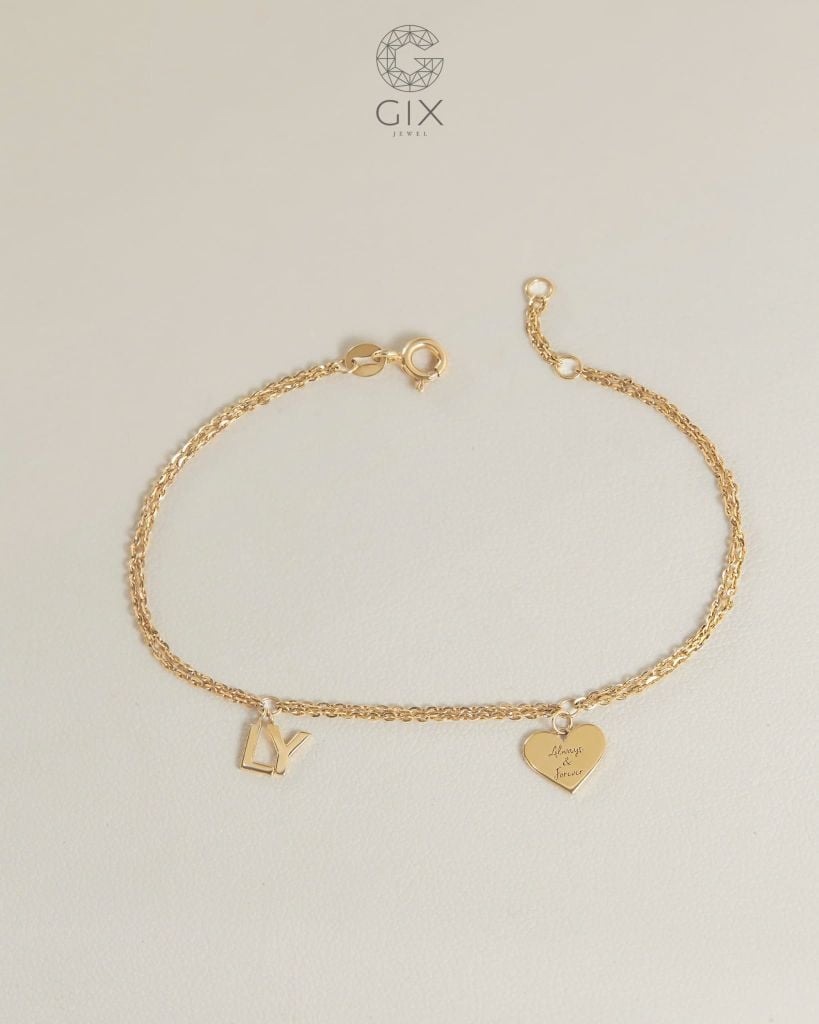  Lắc tay nữ kèm charm chữ & trái tim | Gix Jewel 