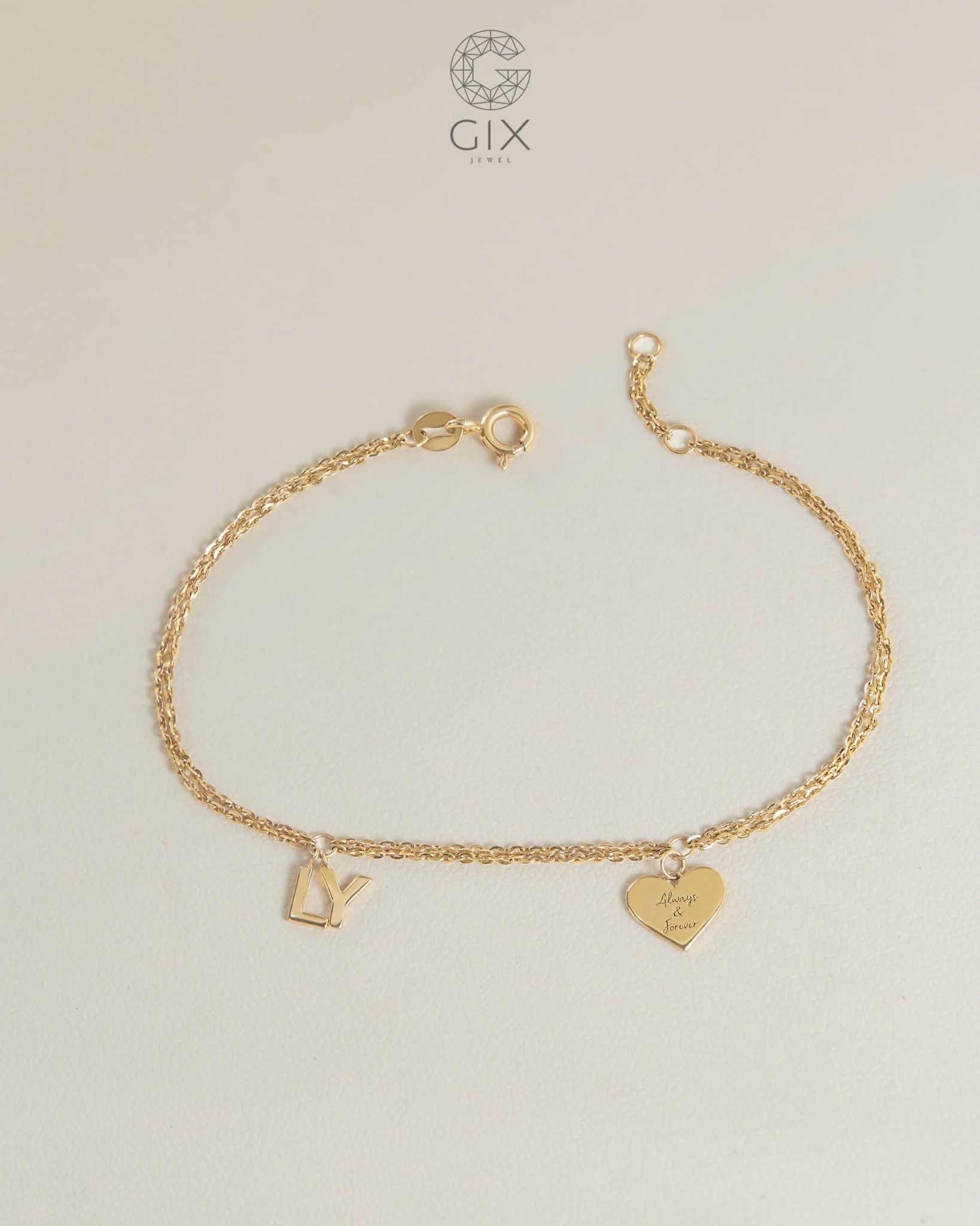  Lắc tay nữ kèm charm chữ & trái tim | Gix Jewel 