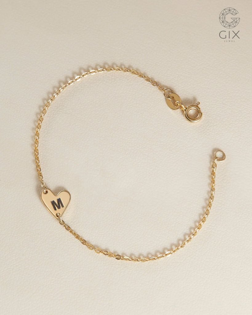  Lắc tay trái tim khắc chữ cái | Gix Jewel 
