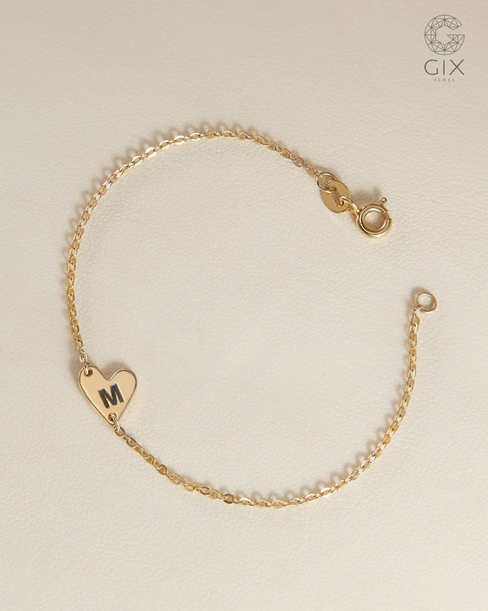  Lắc tay trái tim khắc chữ cái | Gix Jewel 
