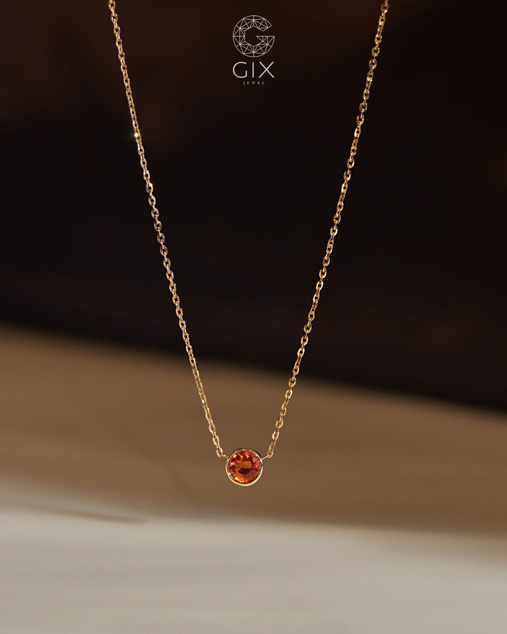  [CÓ SẴN] Dây chuyền sapphire cam vàng vàng 14k | Gix Jewel 