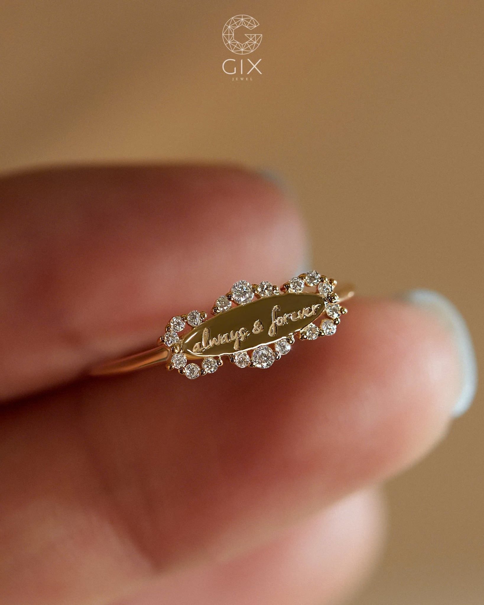  Nhẫn khắc tên đính đá cao cấp - GNN25050180 | Gix Jewel 