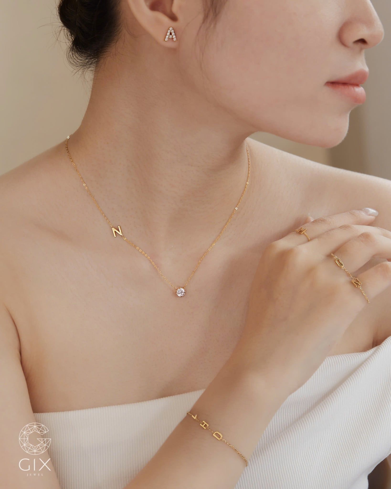  Dây chuyền chữ cái mảnh & đính đá cao cấp | Gix Jewel 