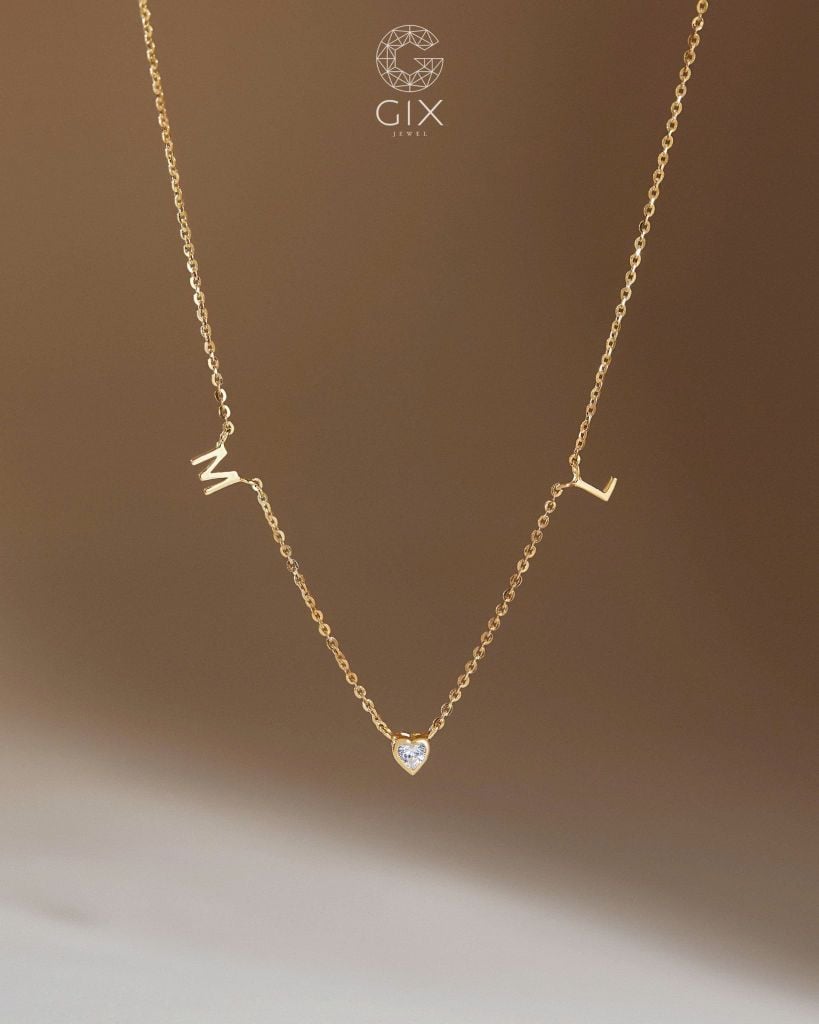 Dây chuyền chữ & đá tim treo tòng teng - GNL25050312 | Gix Jewel