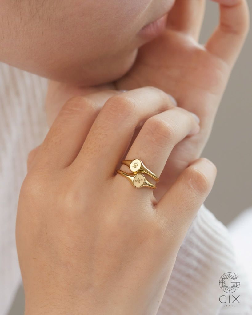  Nhẫn signet nam nữ bạc & vàng 18k - GNN25050161 | Gix Jewel 