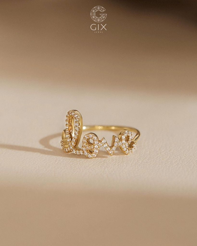 Nhẫn chữ love vàng 14k nữ đẹp đính đá | Gix Jewel