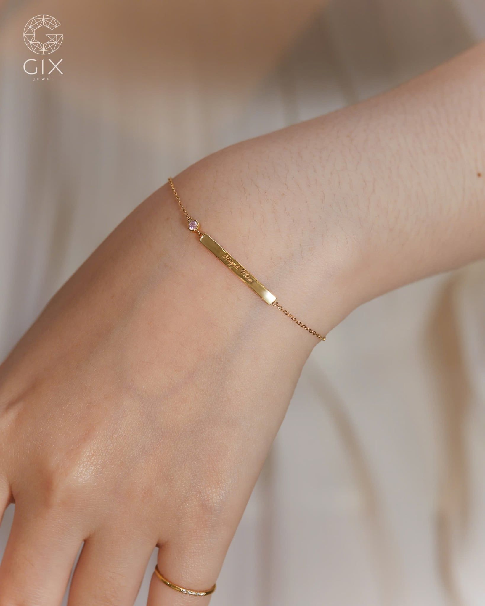  Lắc tay khắc tên sợi mảnh kèm đá birhstone | Gix Jewel 
