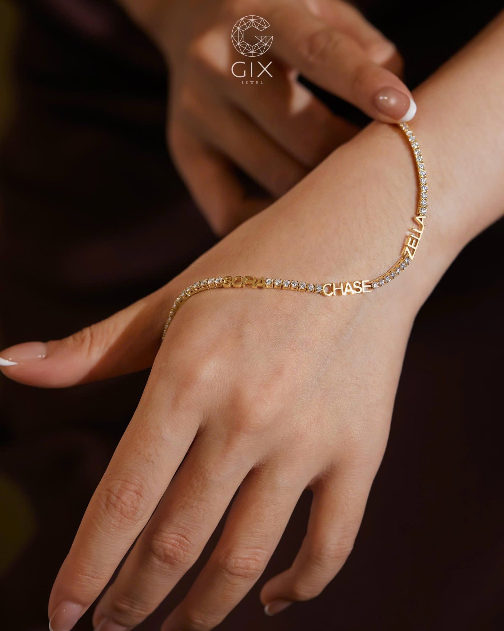  Lắc tay tennis kèm chữ cái đính đá tấm | Gix Jewel 