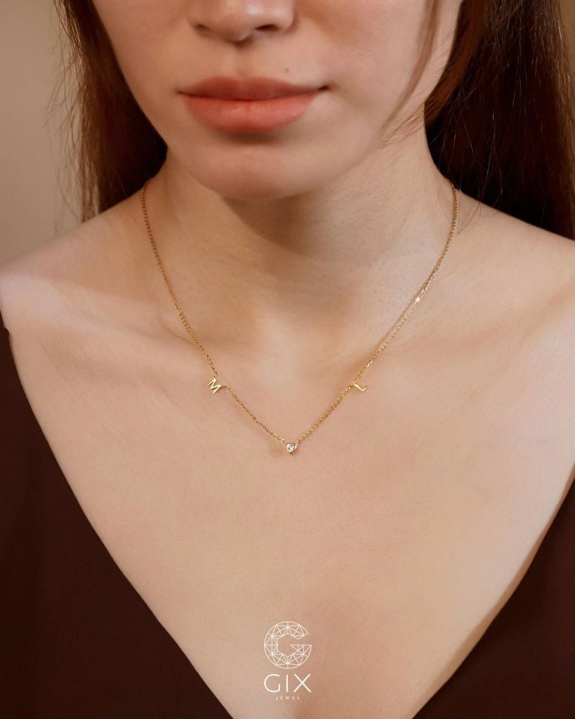 Dây chuyền chữ & đá tim treo tòng teng - GNL25050312 | Gix Jewel