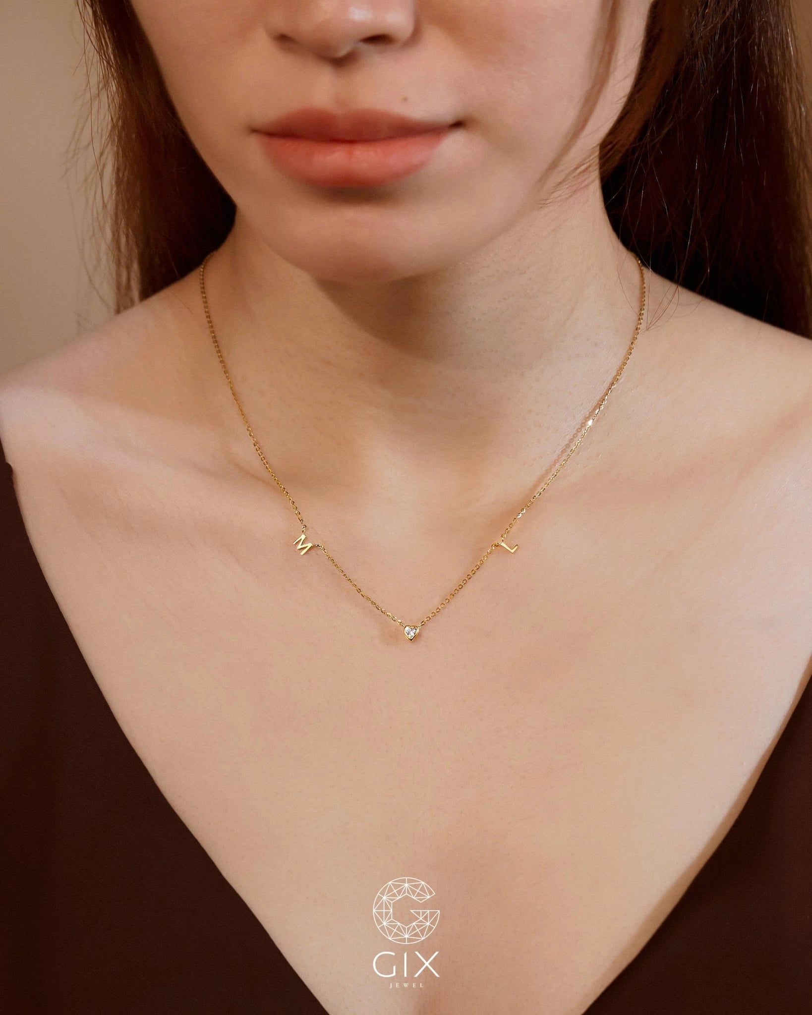  Dây chuyền chữ & đá tim treo tòng teng - GNL25050312 | Gix Jewel 