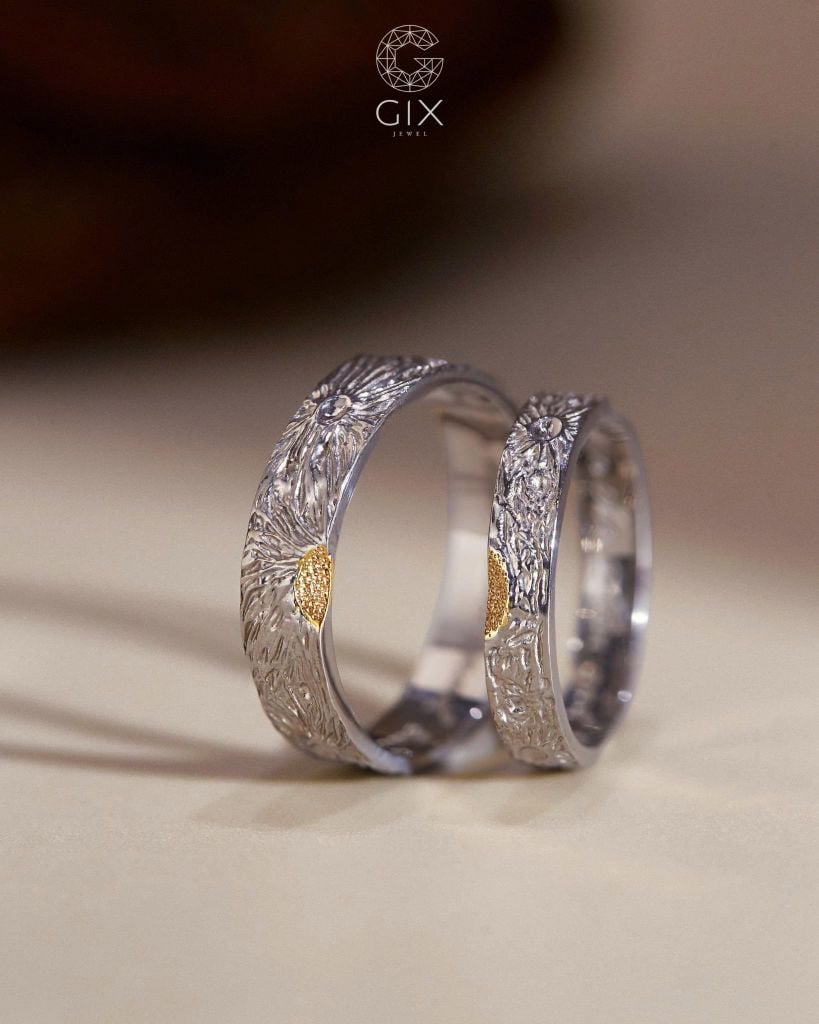 Nhẫn cưới hoa văn antique Nhật Nguyệt - GCR25050335 | Gix Jewel