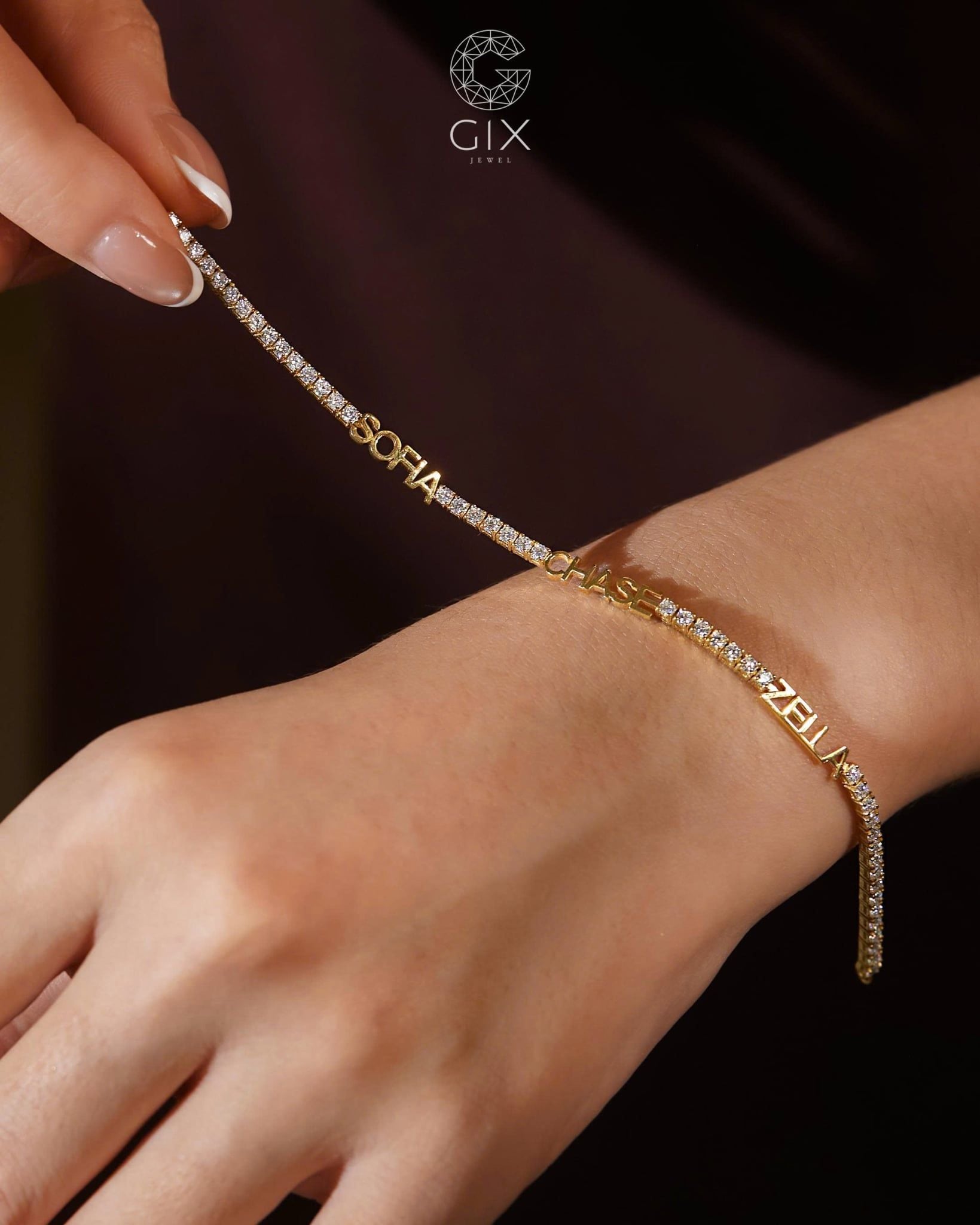  Lắc tay tennis kèm chữ cái đính đá tấm | Gix Jewel 